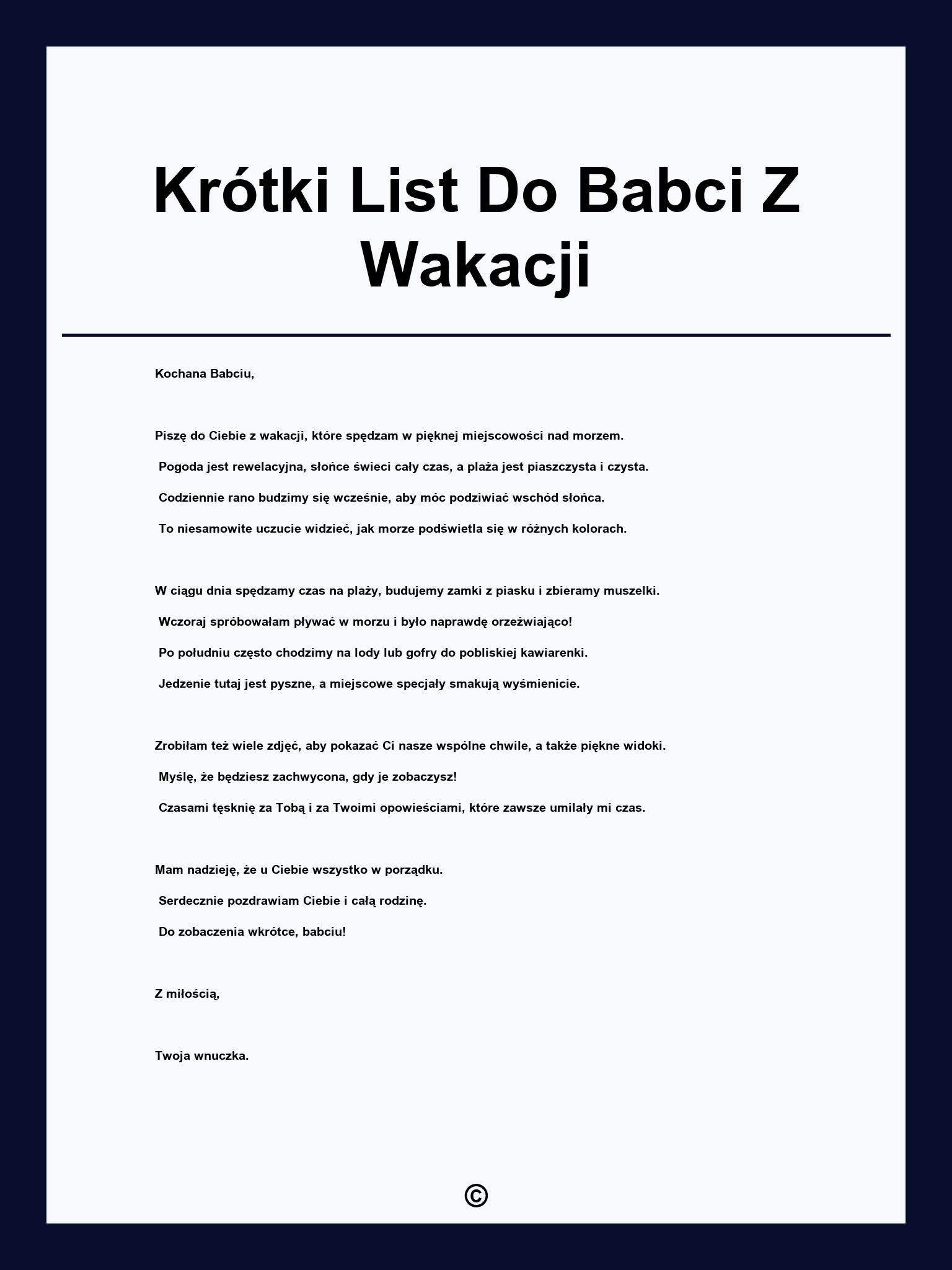 Krótki List Do Babci Z Wakacji