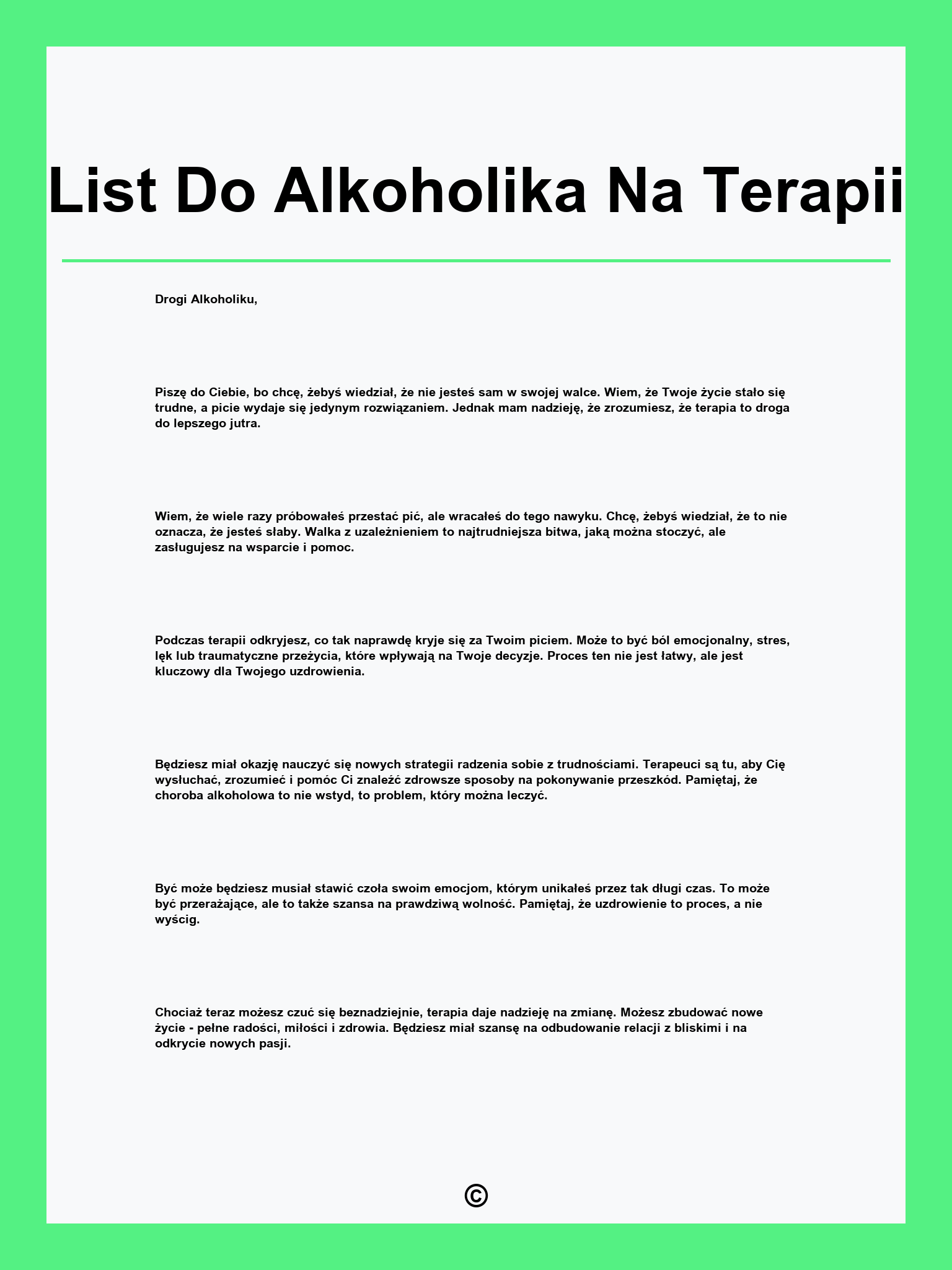 List Do Alkoholika Na Terapii