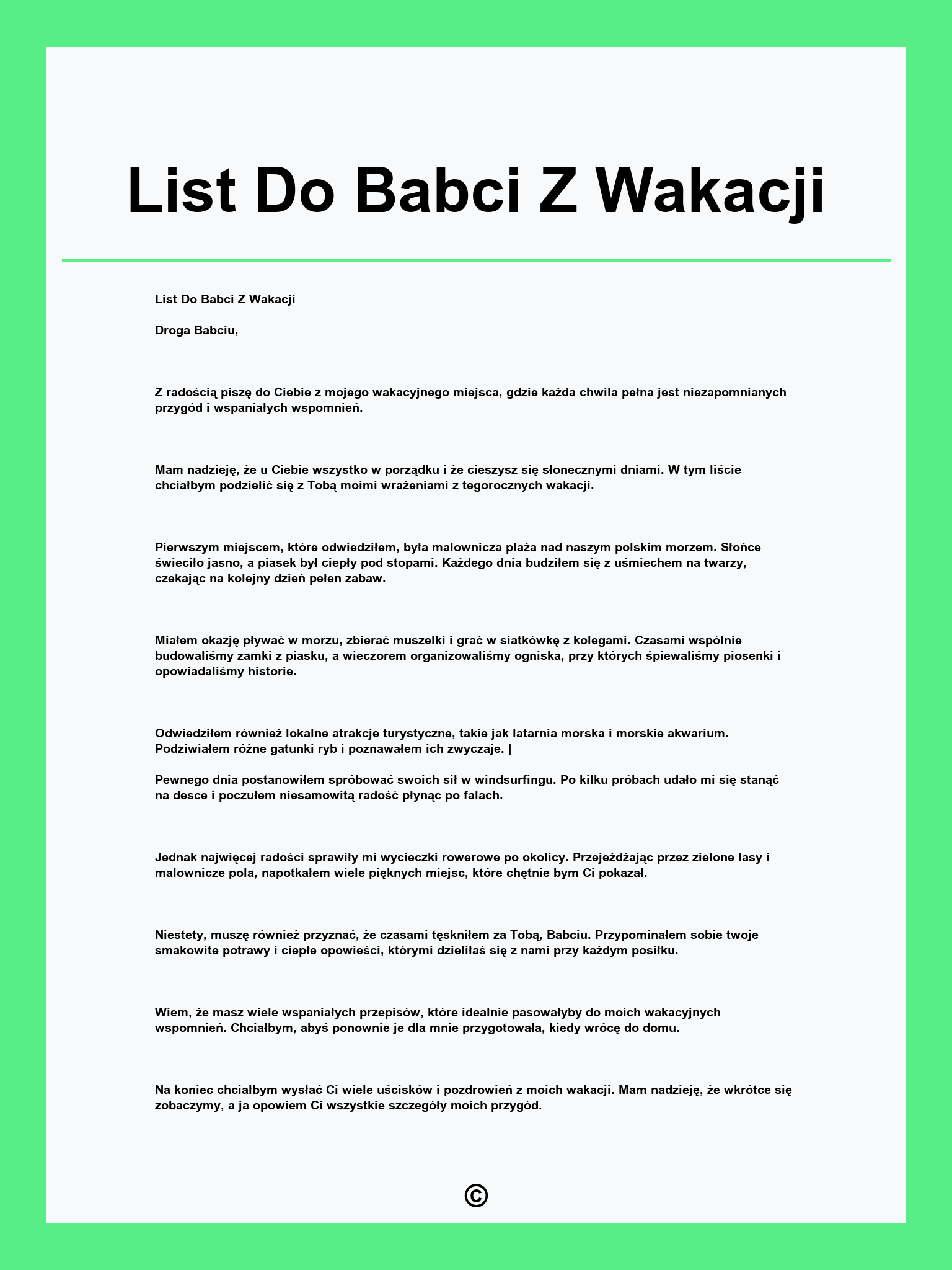 List Do Babci Z Wakacji