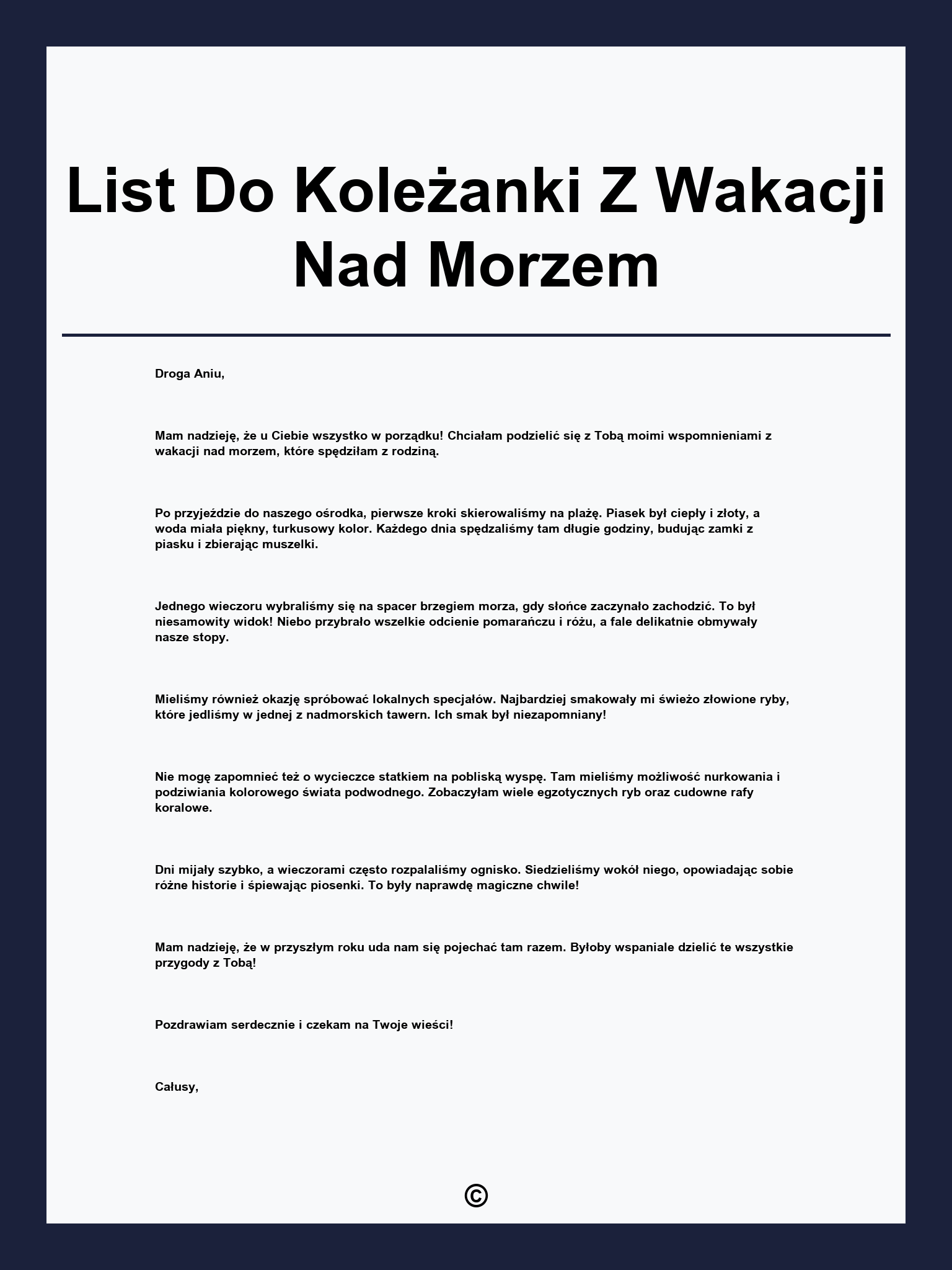 List Do Koleżanki Z Wakacji Nad Morzem
