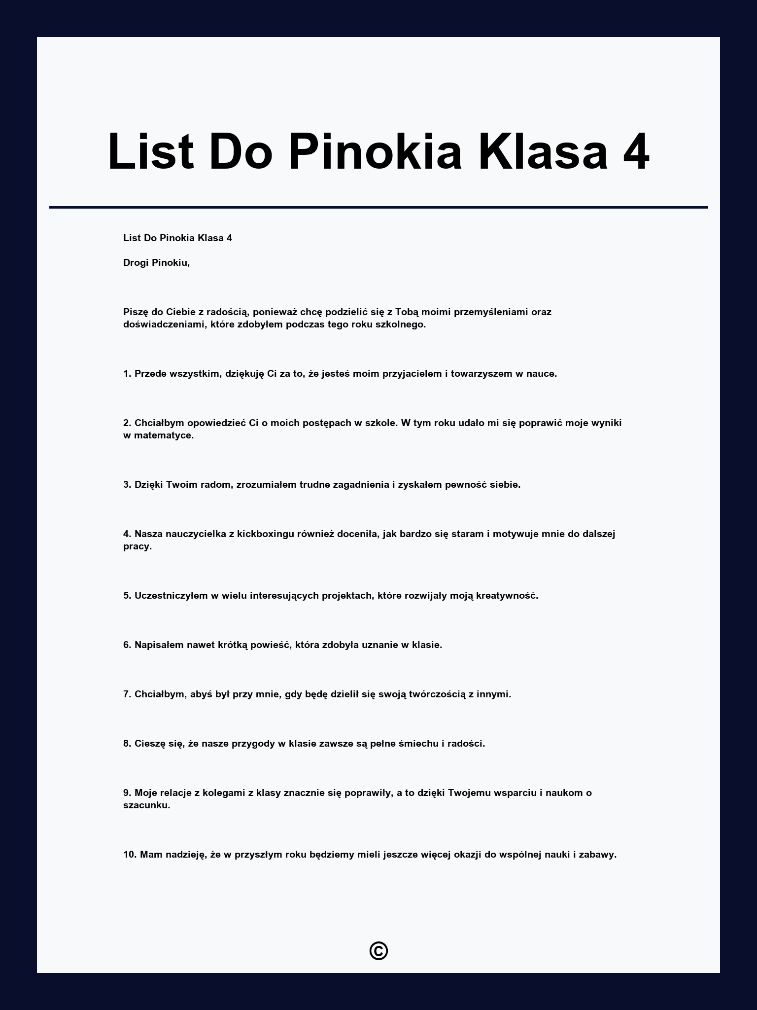 List Do Pinokia Klasa 4