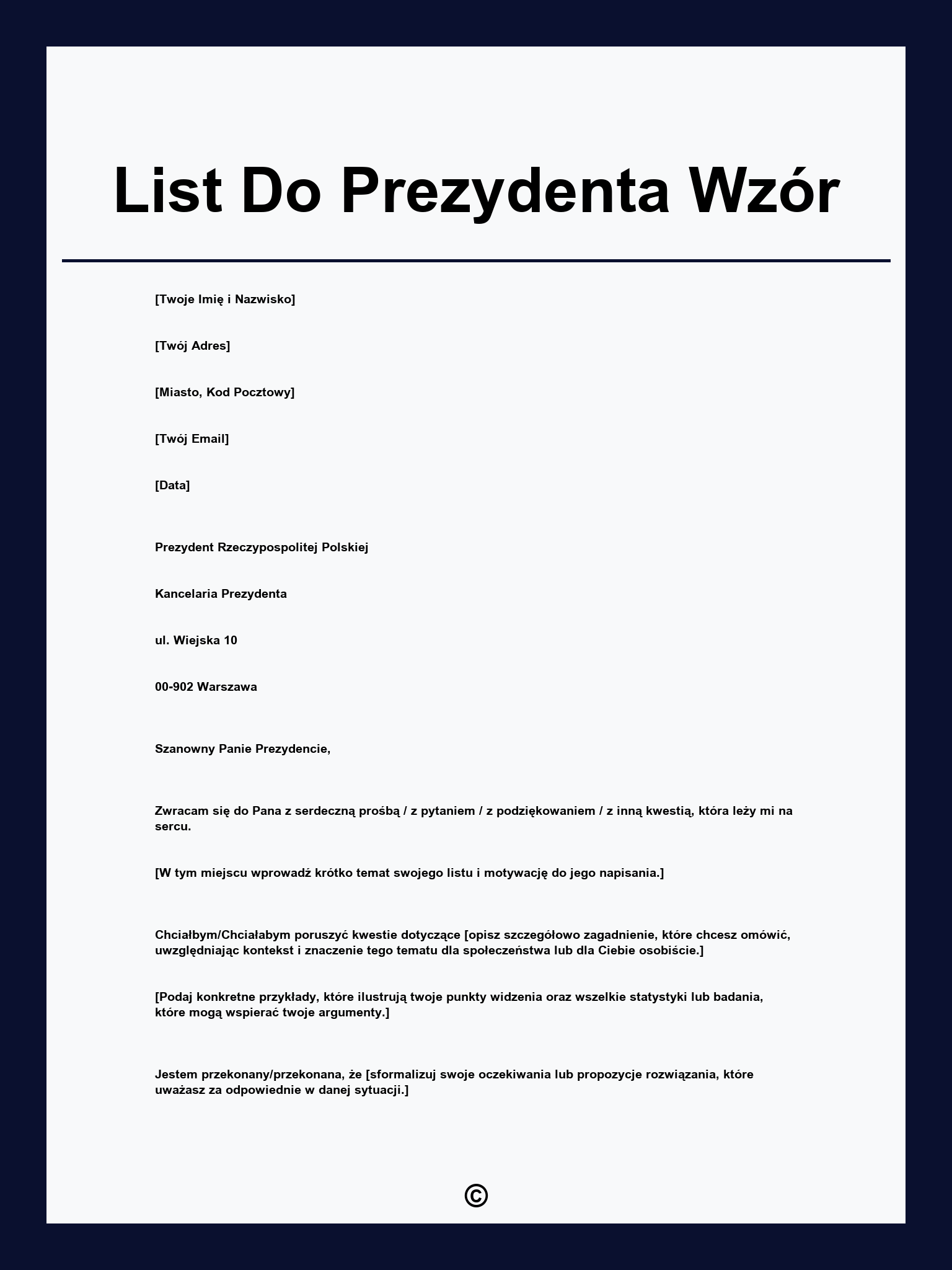 List Do Prezydenta Wzór
