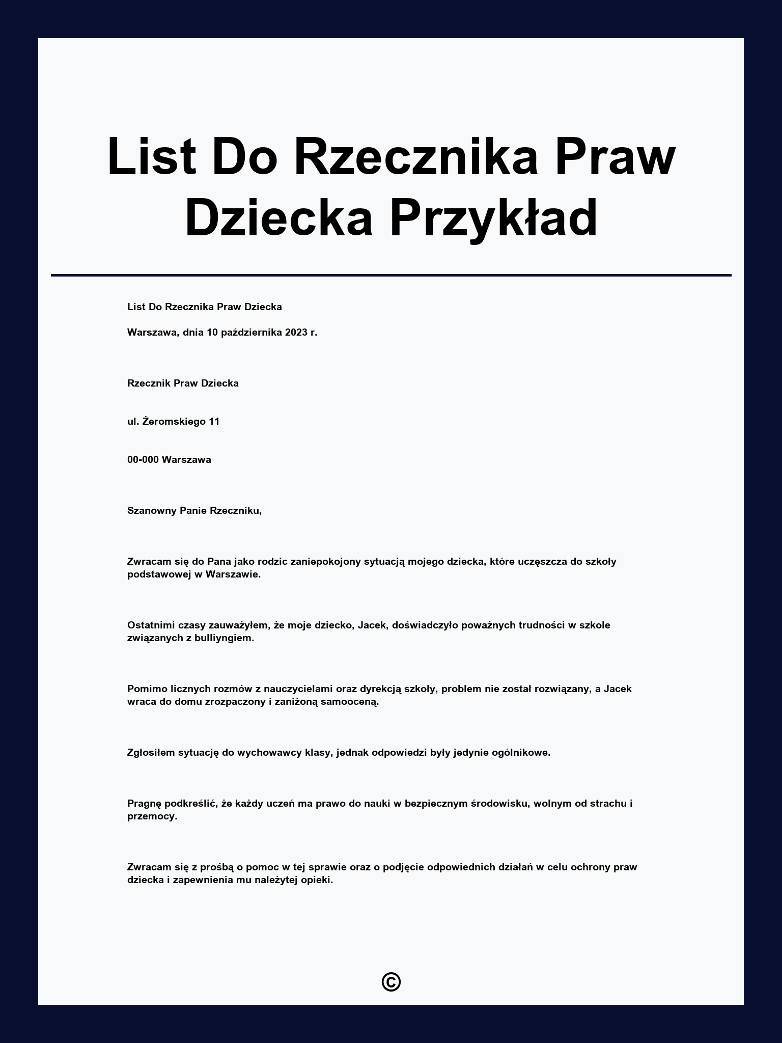 List Do Rzecznika Praw Dziecka Przykład
