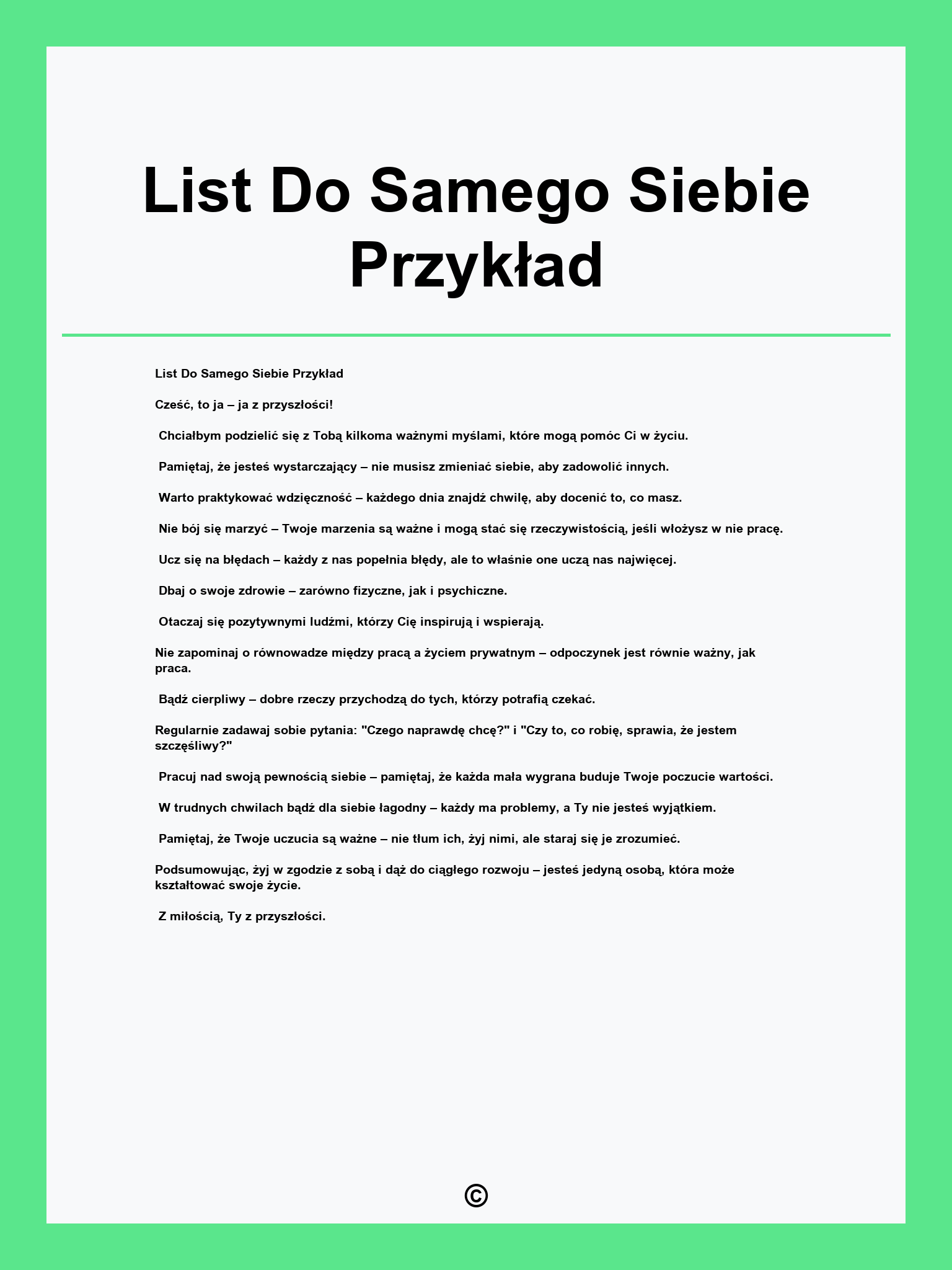 List Do Samego Siebie Przykład