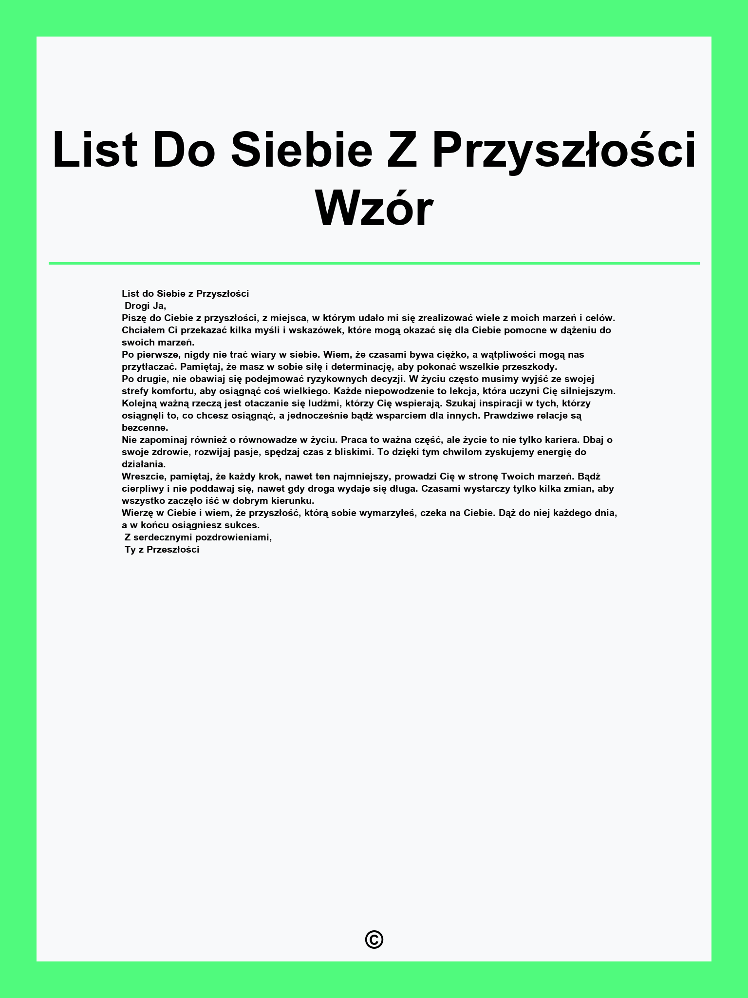 List Do Siebie Z Przyszłości Wzór