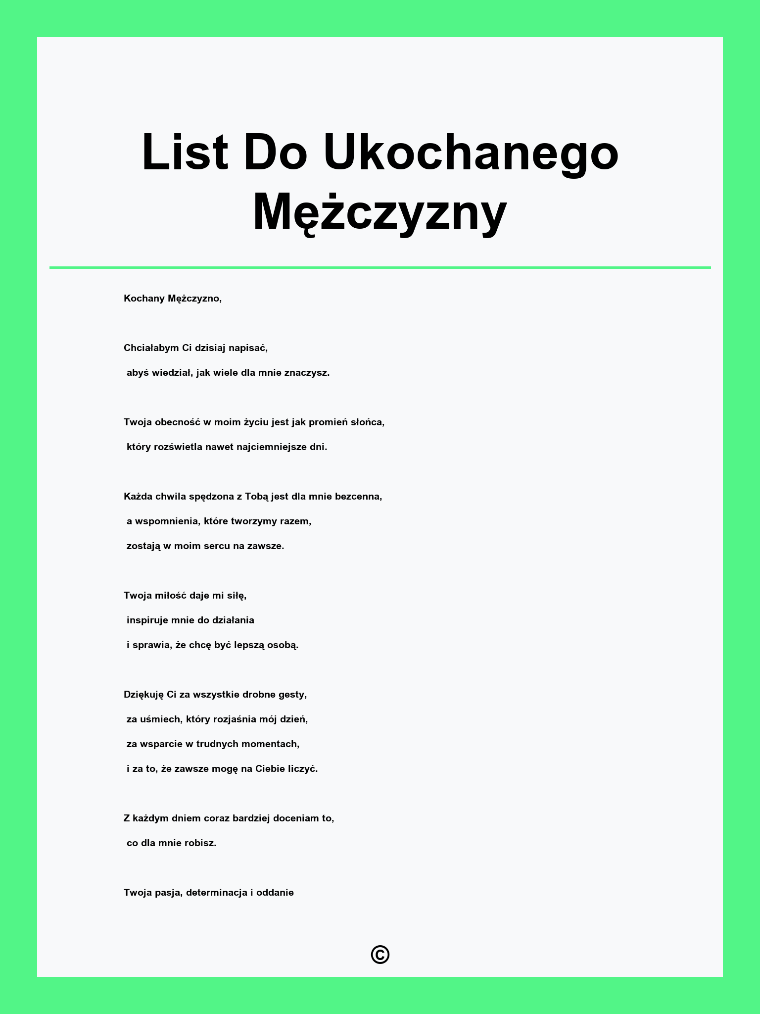 List Do Ukochanego Mężczyzny