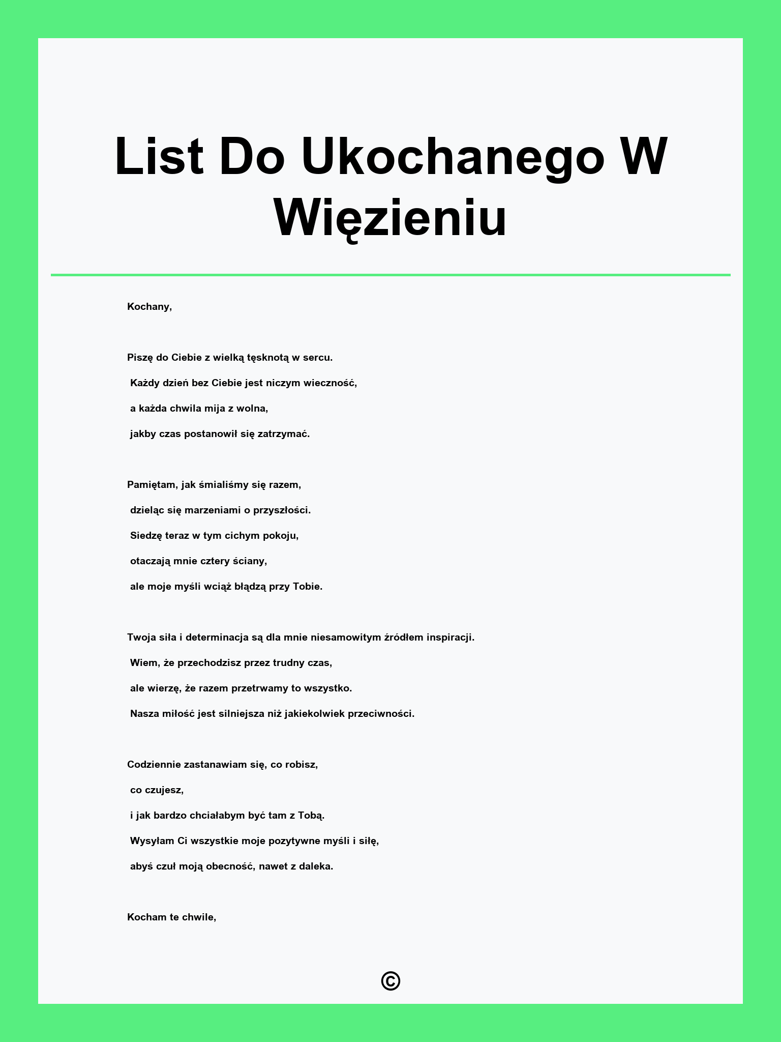 List Do Ukochanego W Więzieniu
