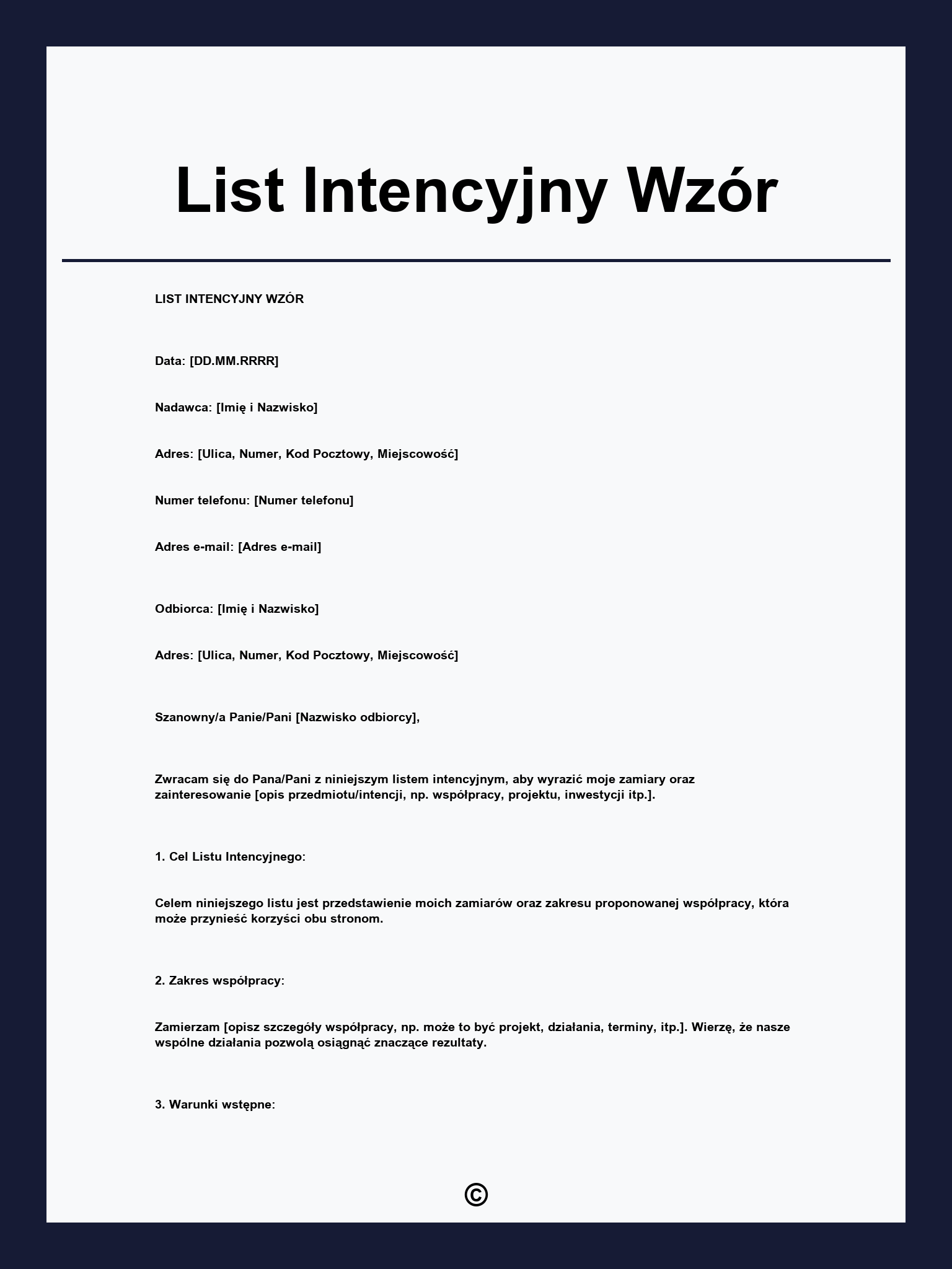 List Intencyjny Wzór