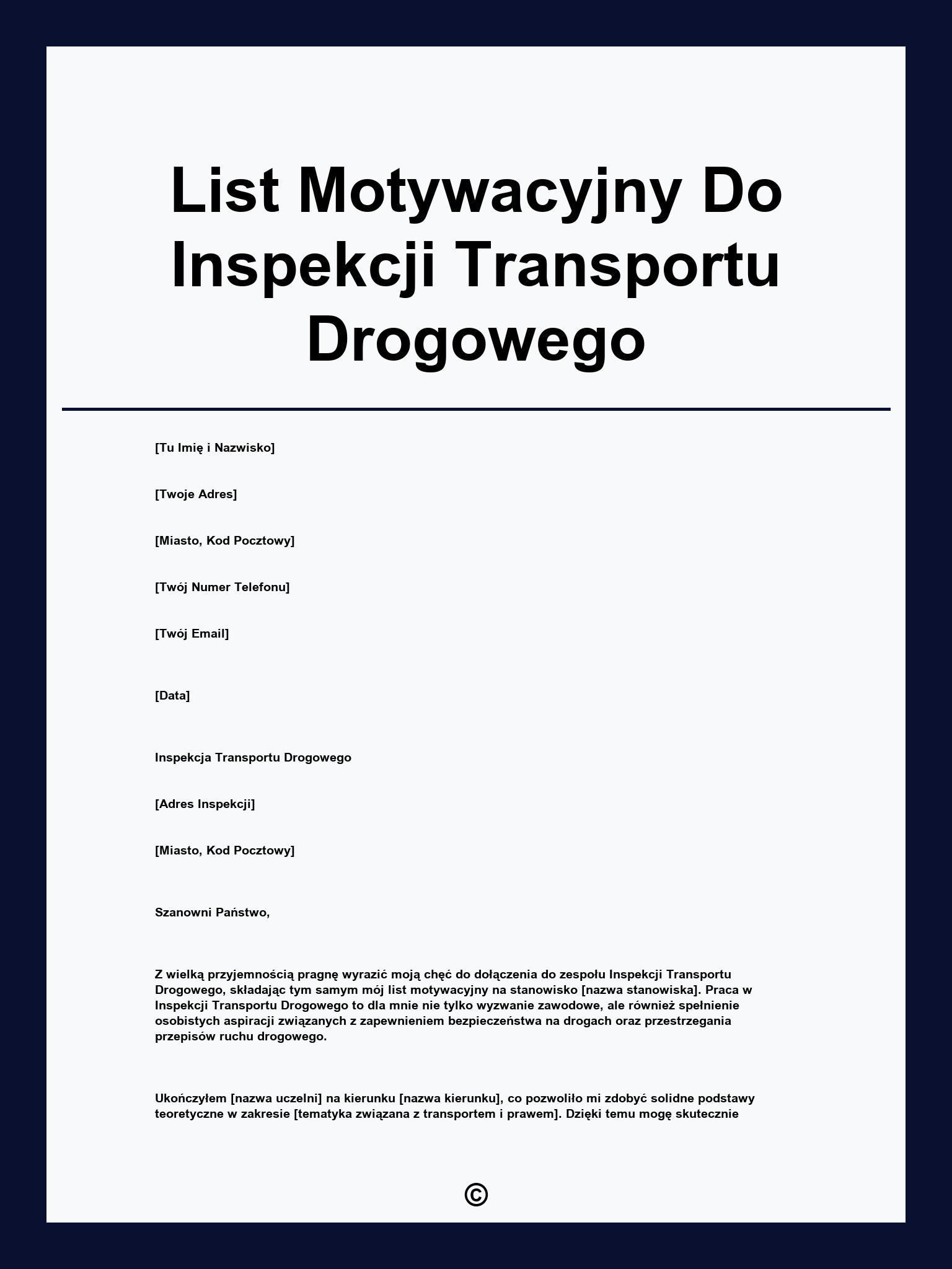 List Motywacyjny Do Inspekcji Transportu Drogowego