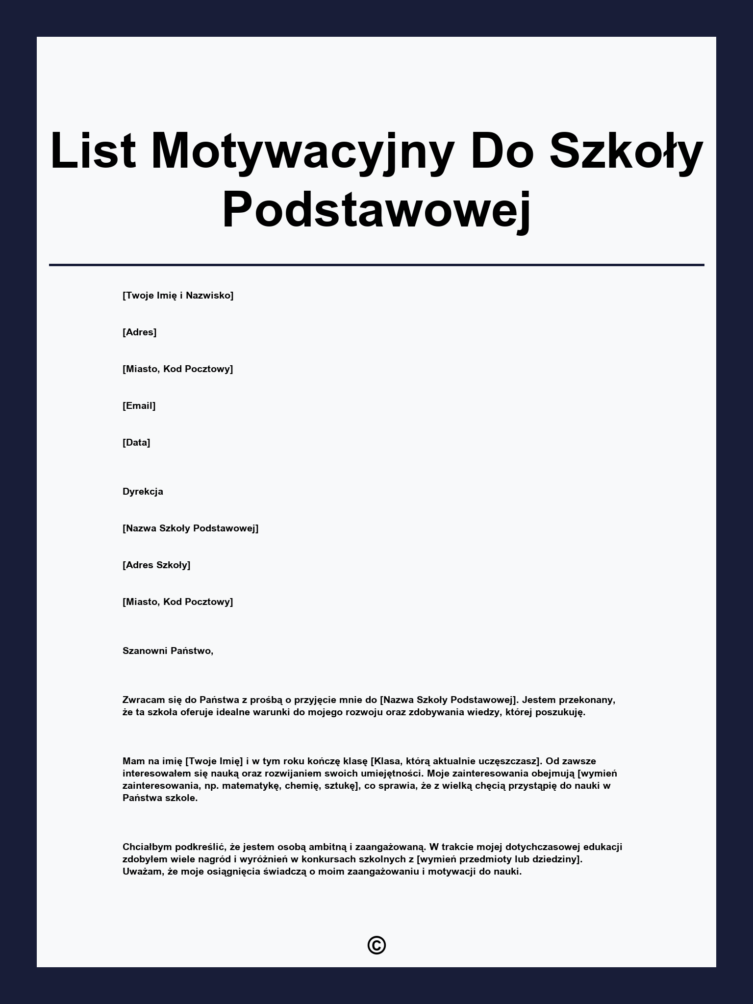 List Motywacyjny Do Szkoły Podstawowej