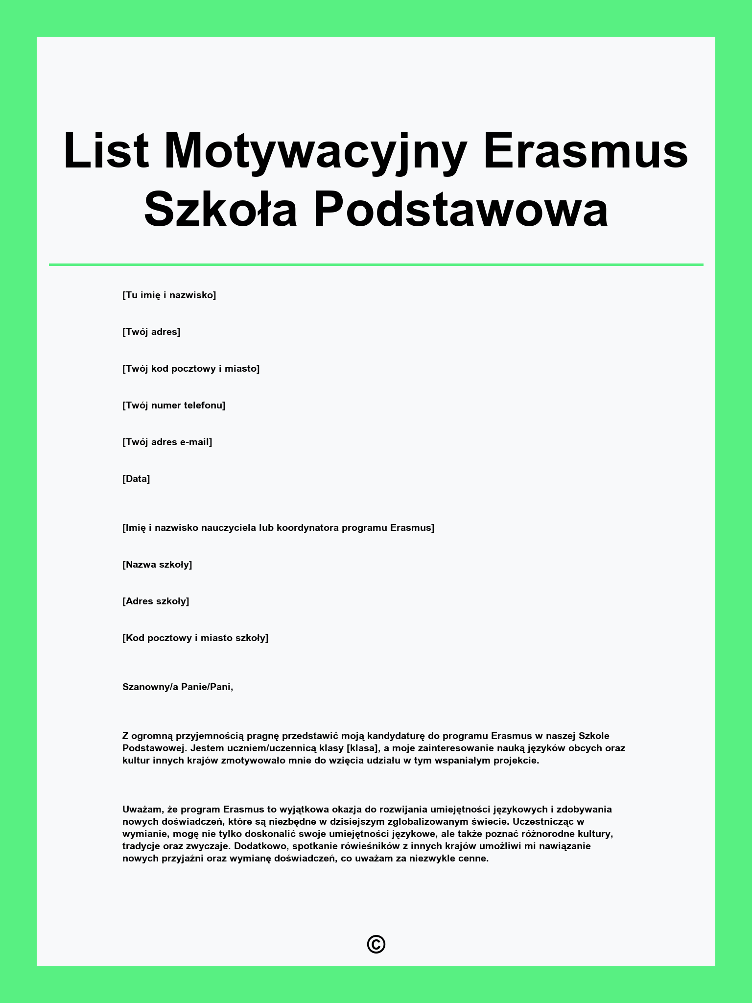 List Motywacyjny Erasmus Szkoła Podstawowa