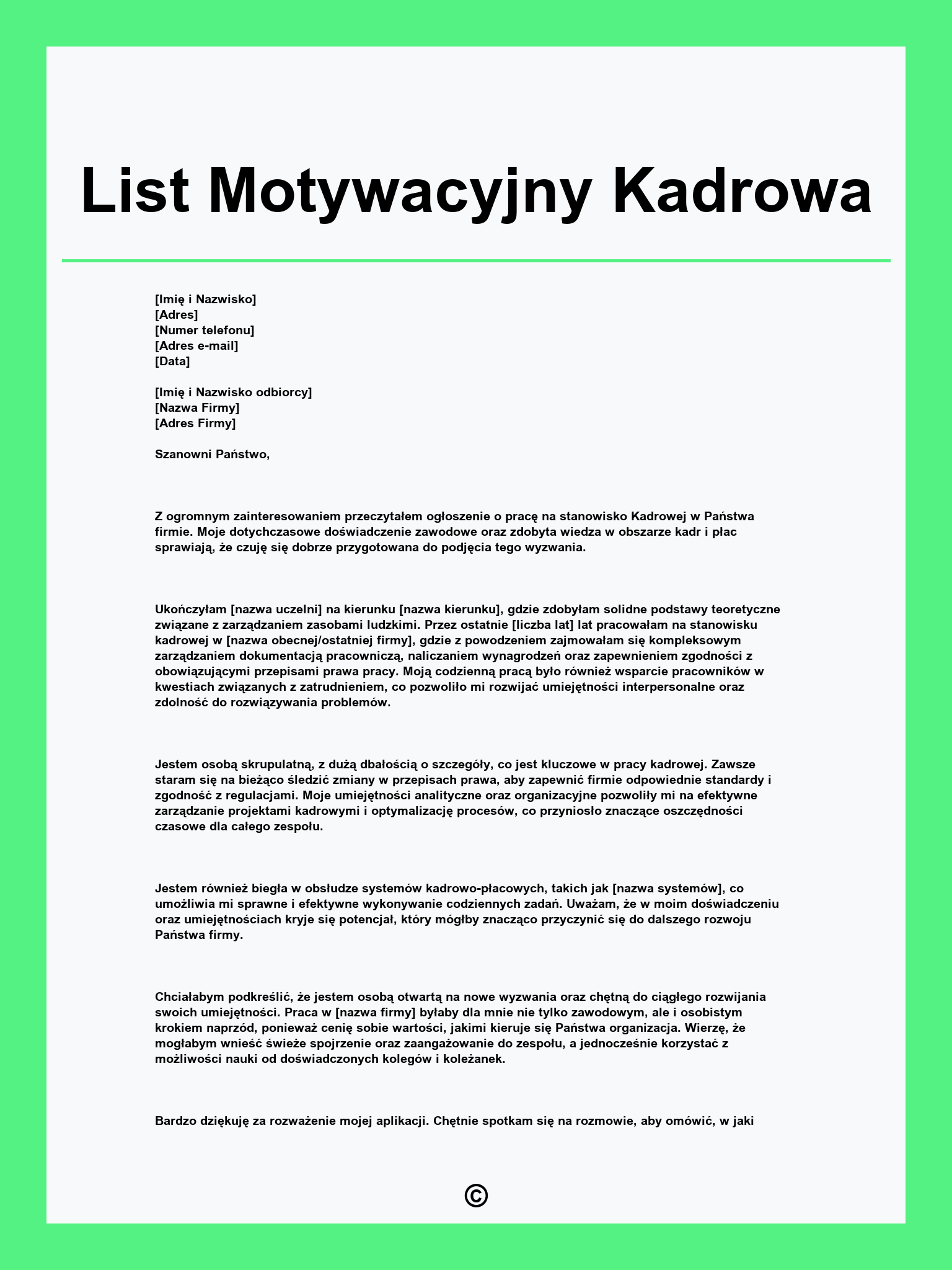 List Motywacyjny Kadrowa