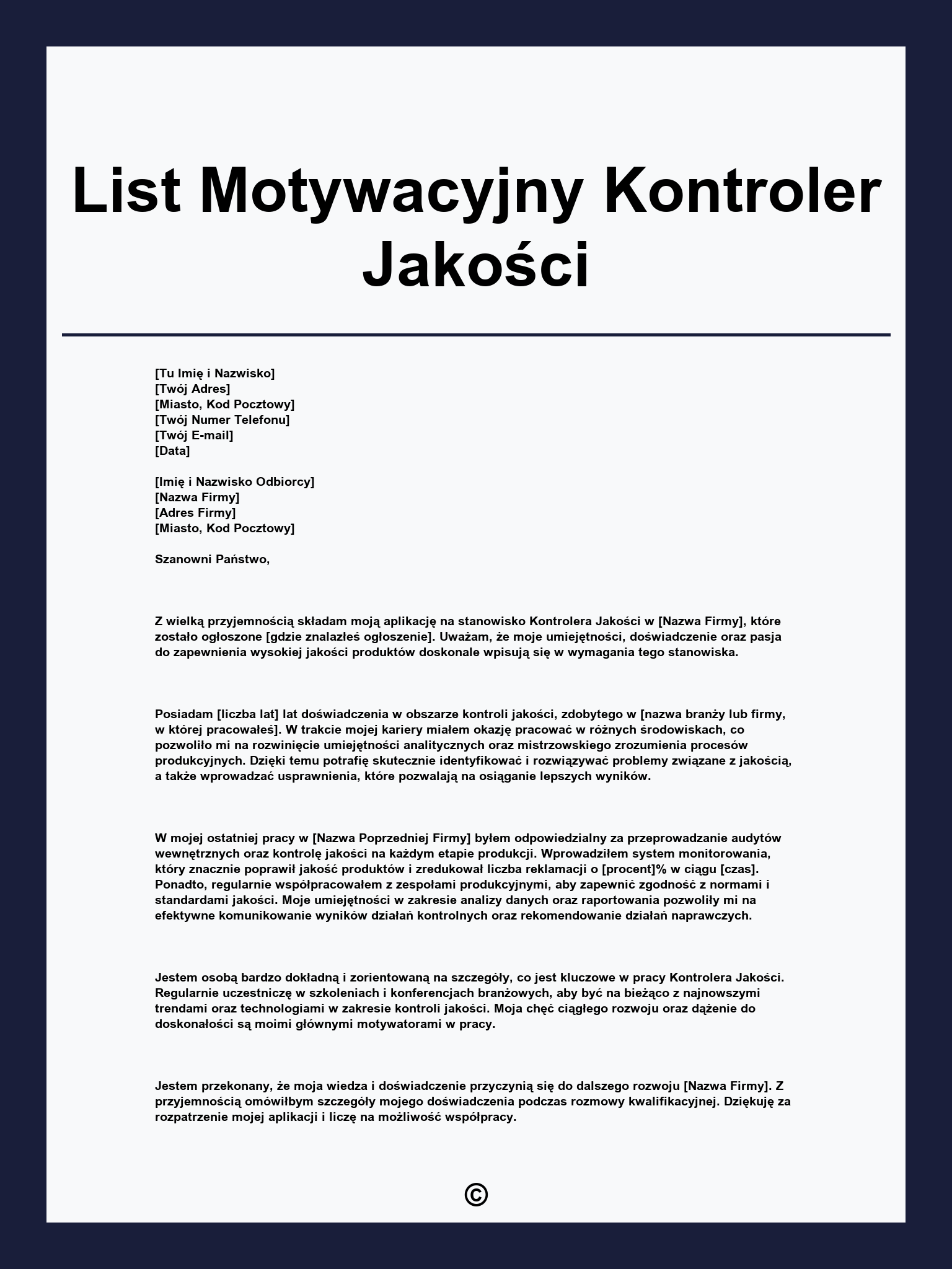 List Motywacyjny Kontroler Jakości