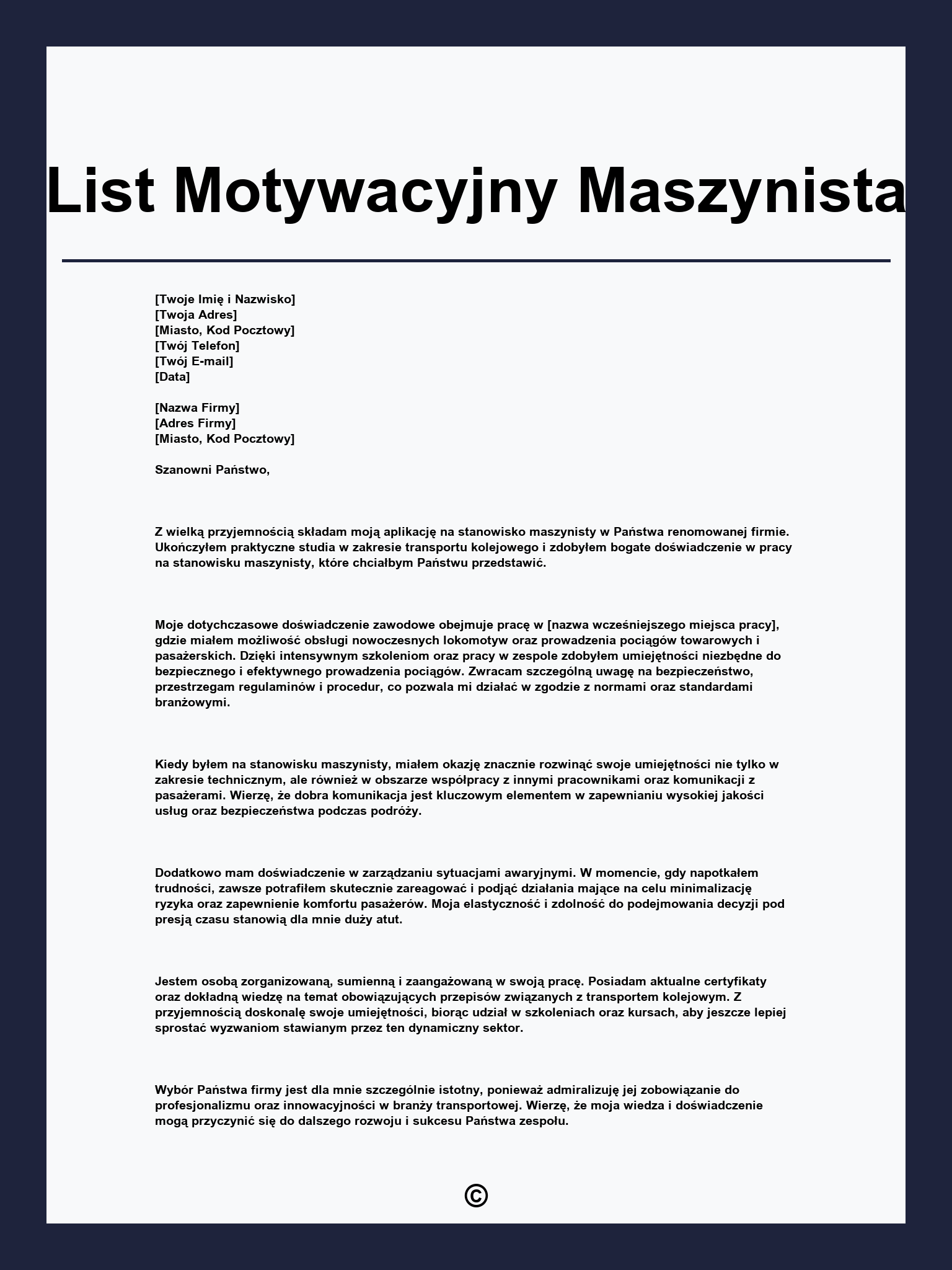 List Motywacyjny Maszynista