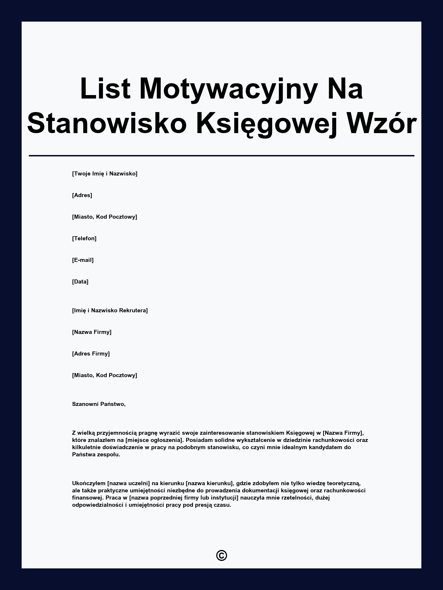 List Motywacyjny Na Stanowisko Księgowej Wzór