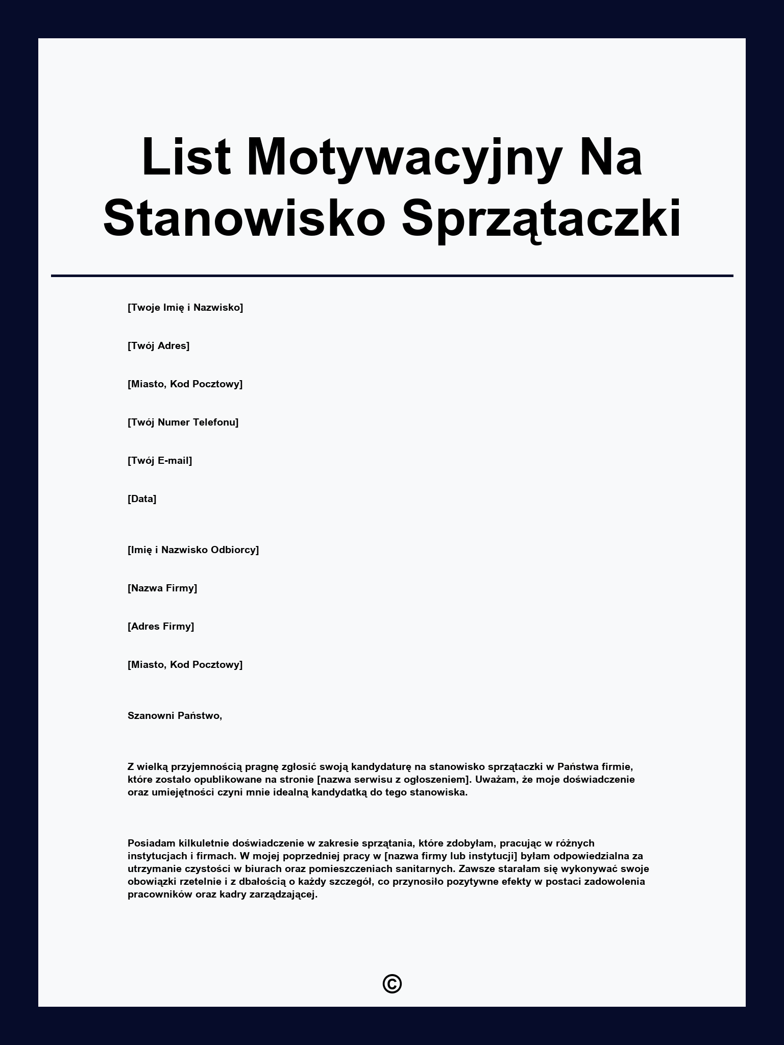 List Motywacyjny Na Stanowisko Sprzątaczki