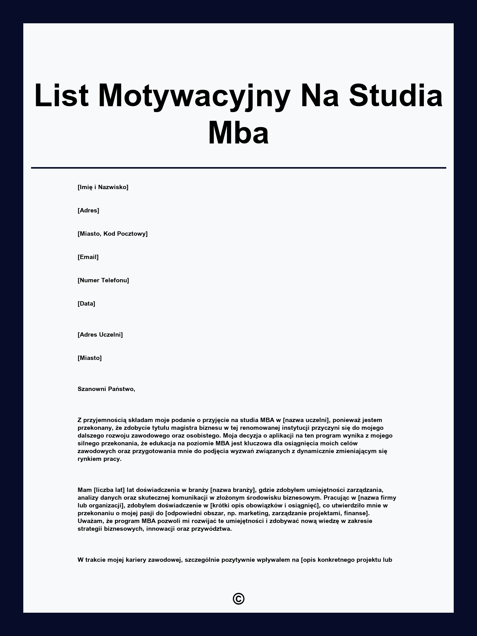 List Motywacyjny Na Studia Mba