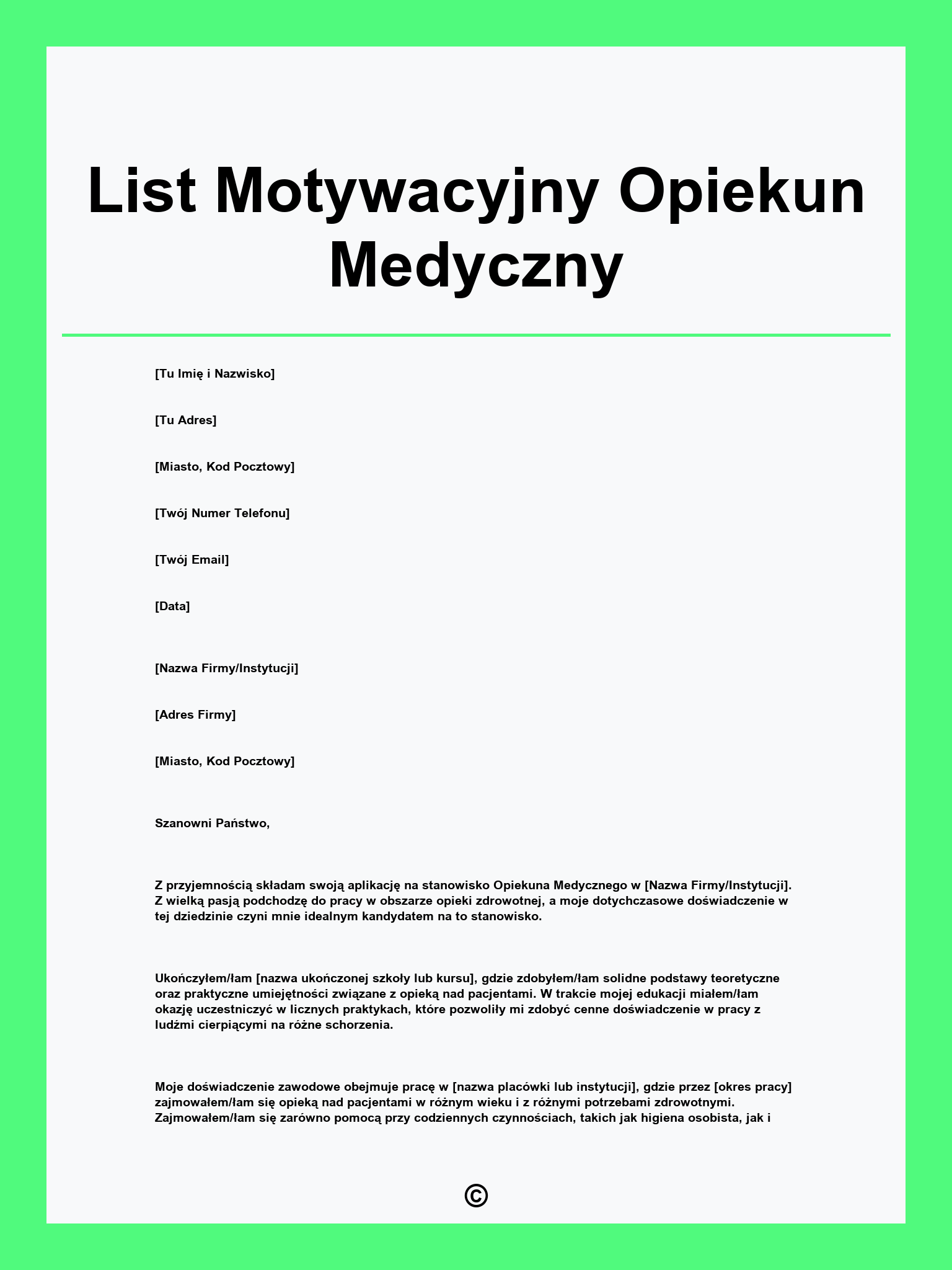 List Motywacyjny Opiekun Medyczny