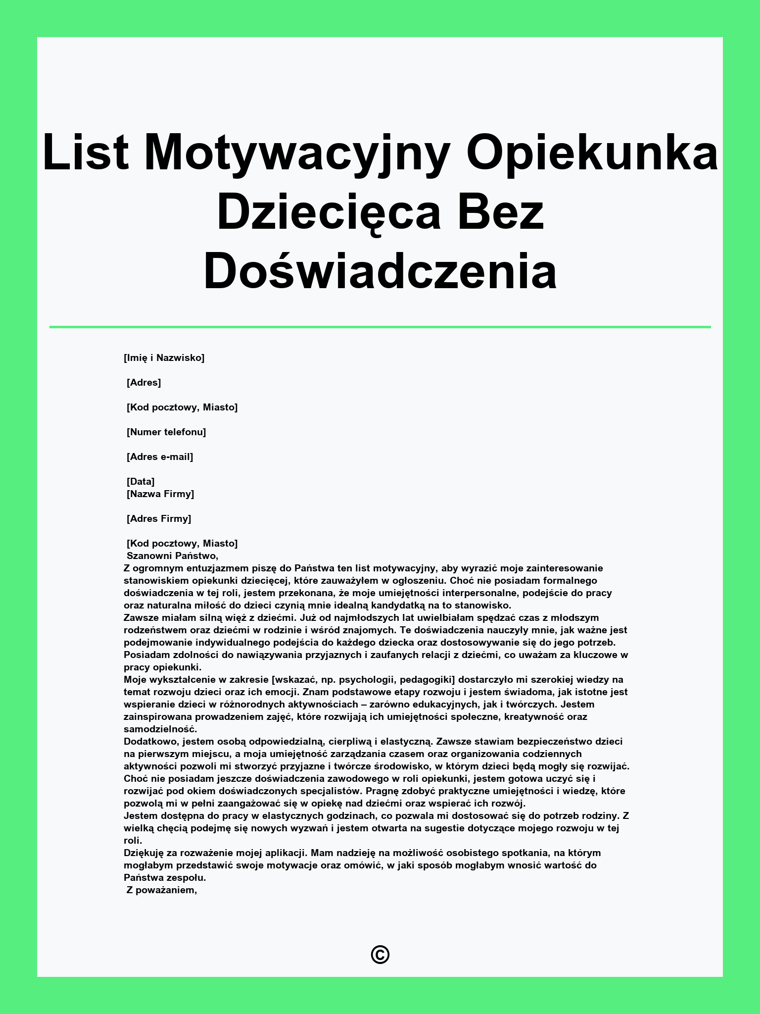 List Motywacyjny Opiekunka Dziecięca Bez Doświadczenia