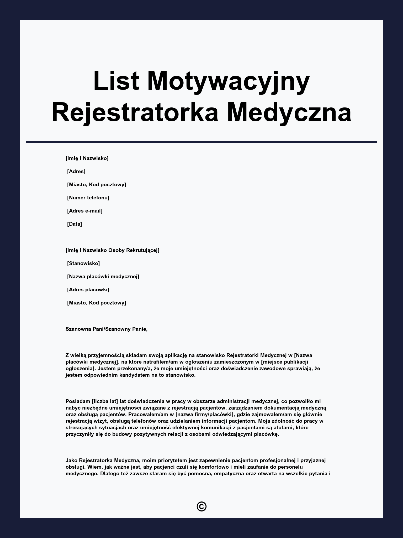 List Motywacyjny Rejestratorka Medyczna