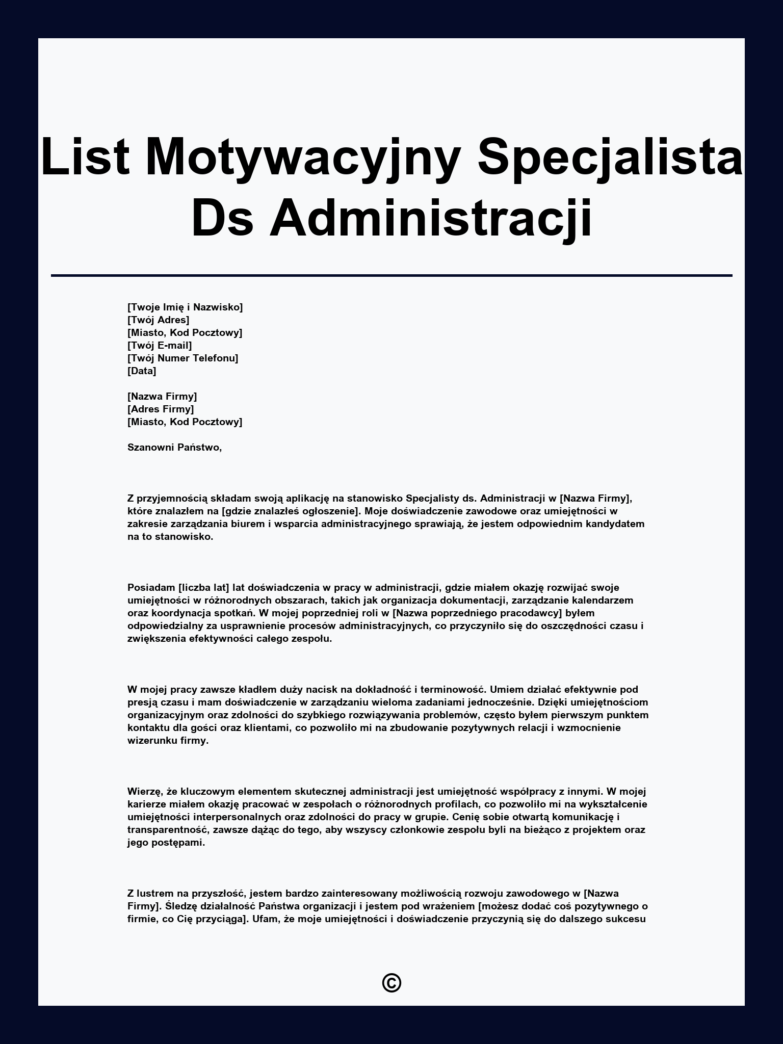 List Motywacyjny Specjalista Ds Administracji