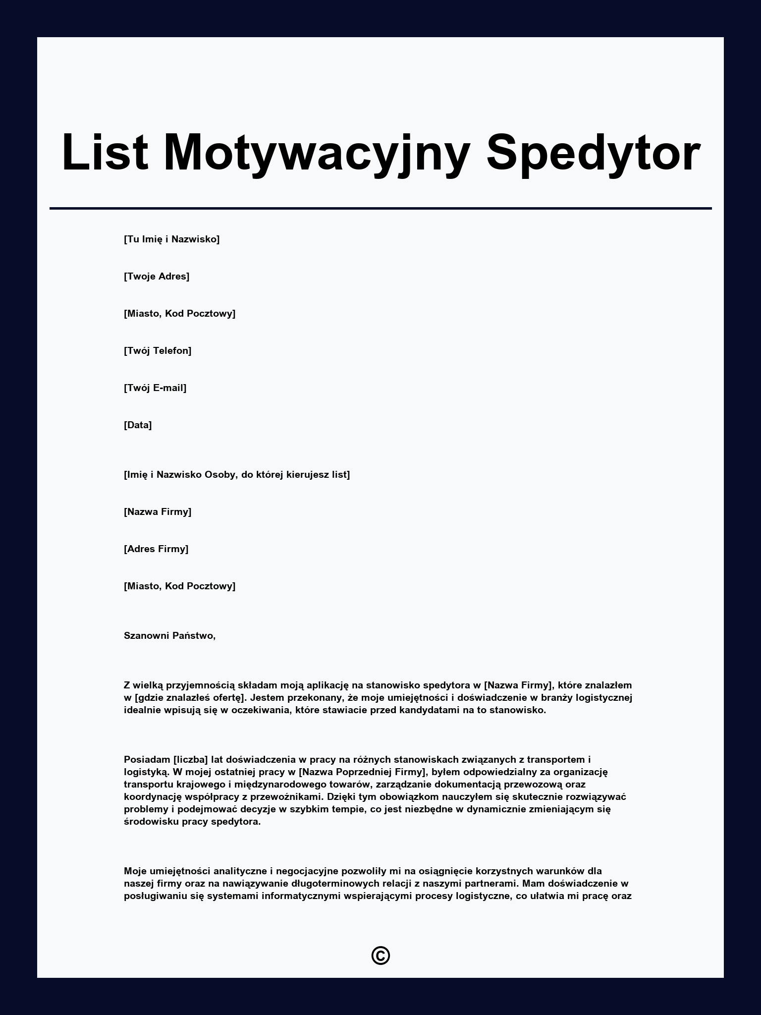 List Motywacyjny Spedytor