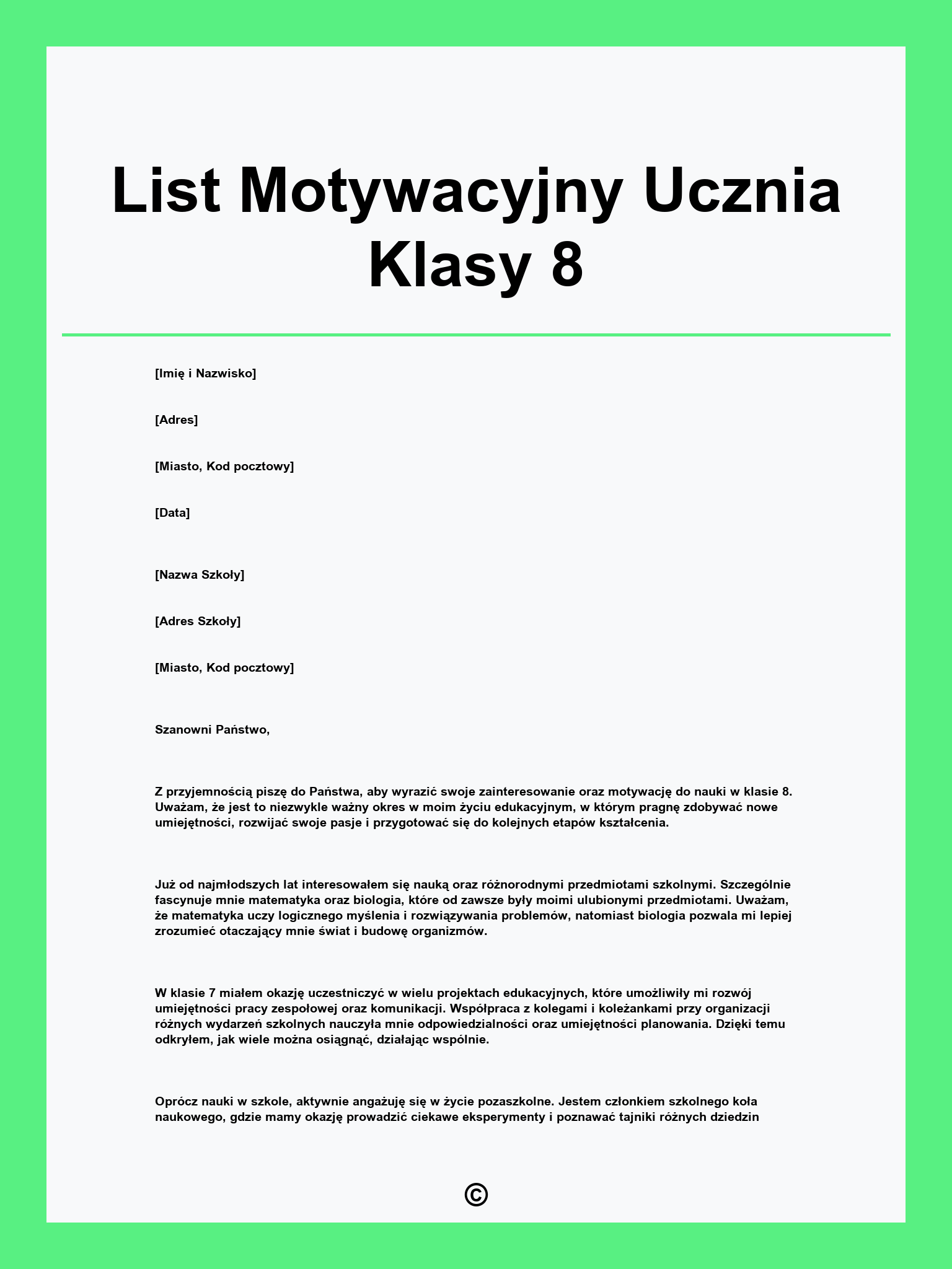 List Motywacyjny Ucznia Klasy 8