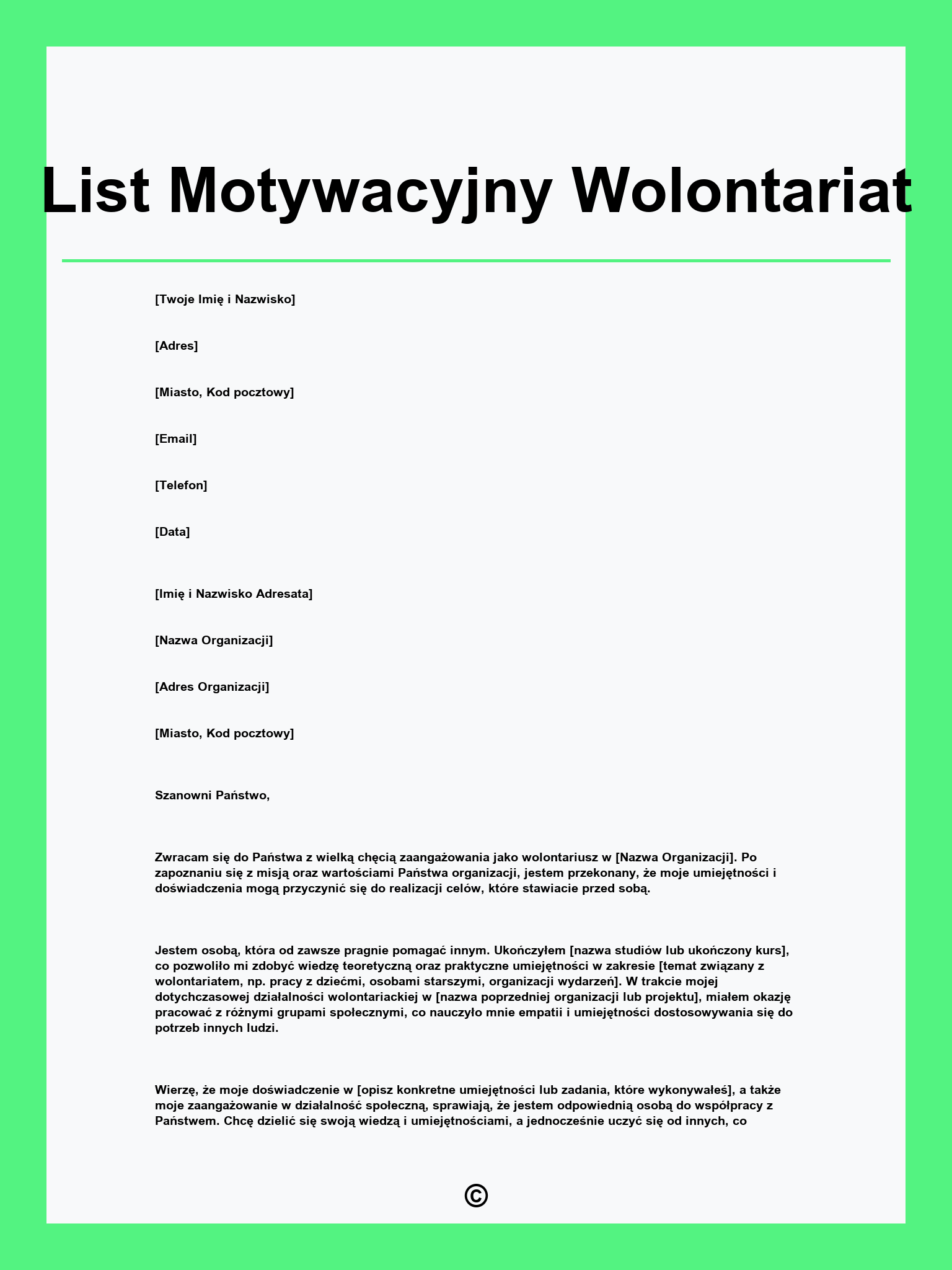 List Motywacyjny Wolontariat