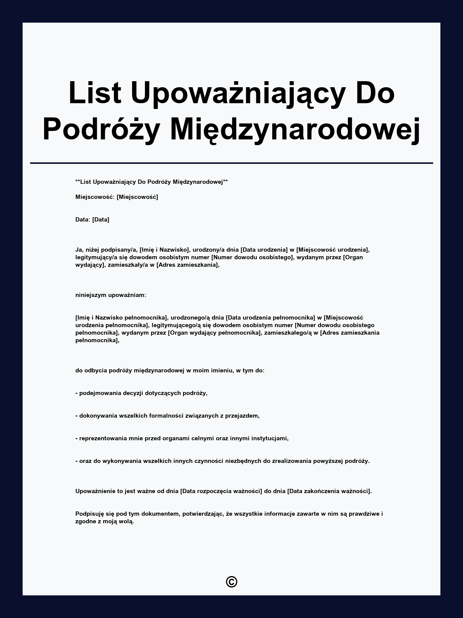 List Upoważniający Do Podróży Międzynarodowej