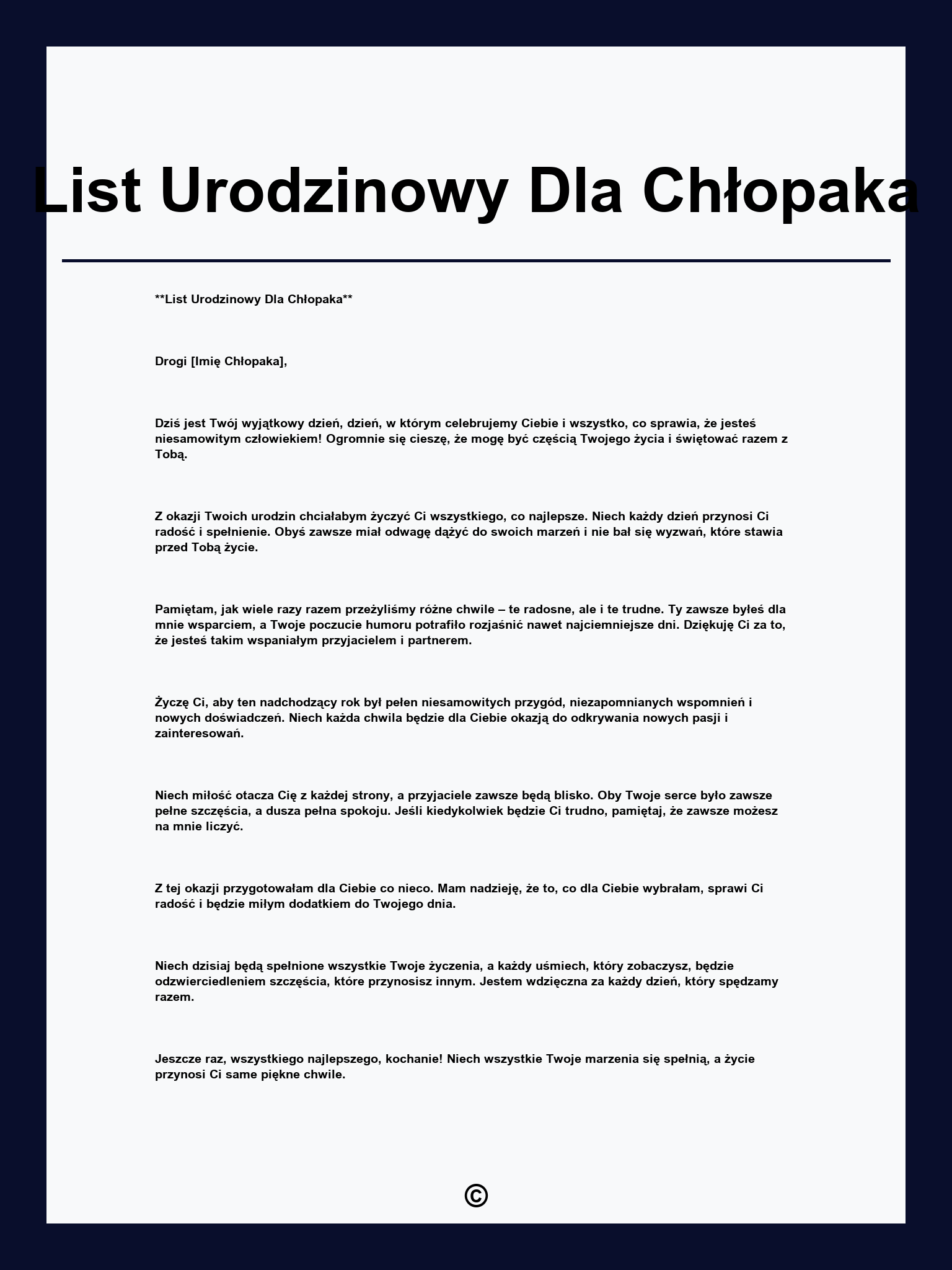 List Urodzinowy Dla Chłopaka