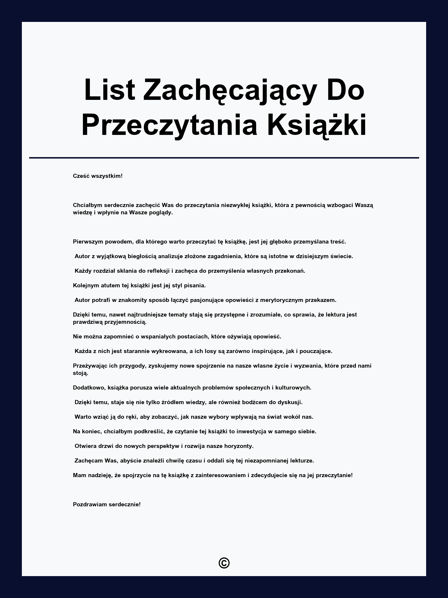 List Zachęcający Do Przeczytania Książki
