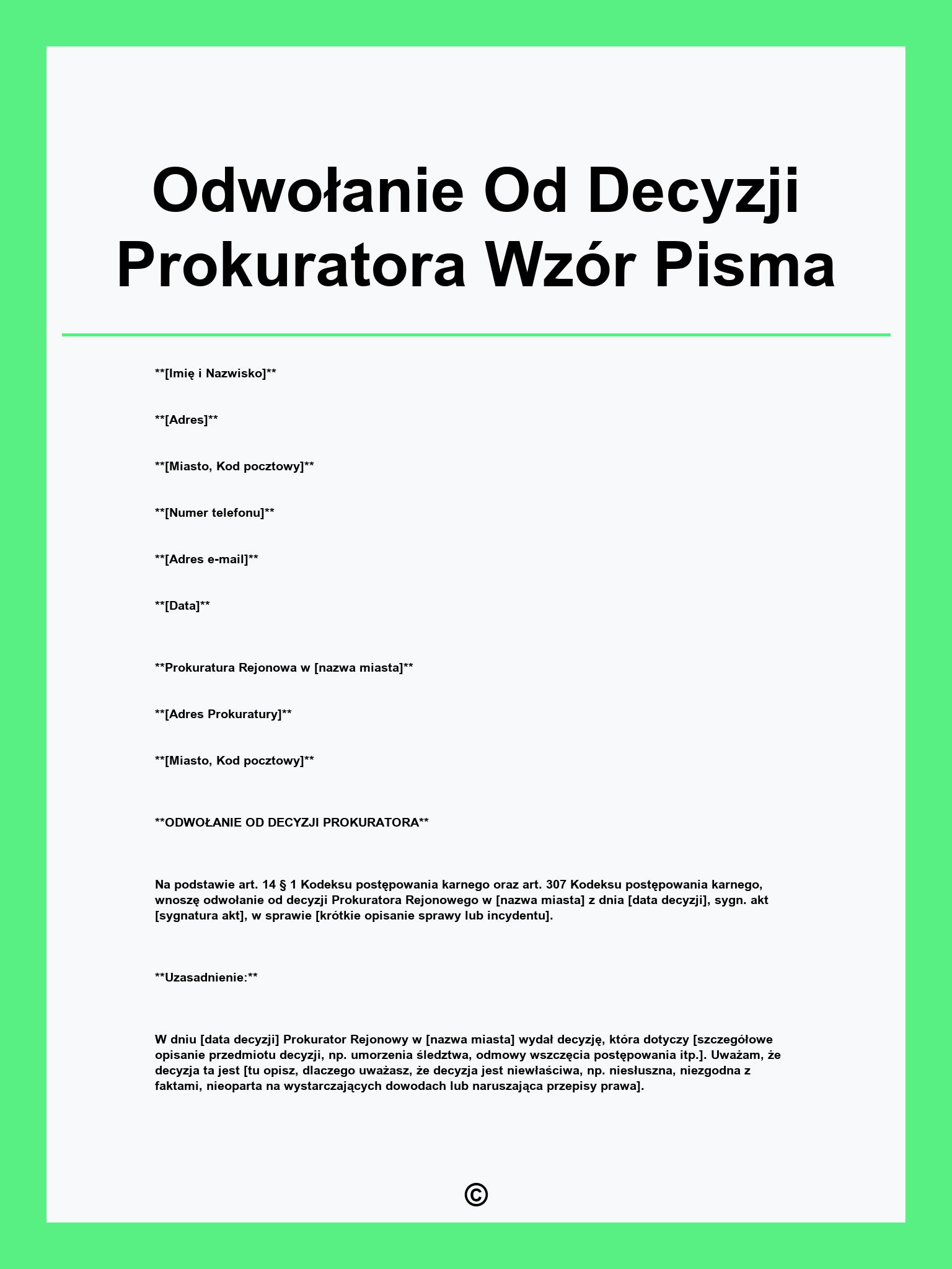 Odwołanie Od Decyzji Prokuratora Wzór Pisma
