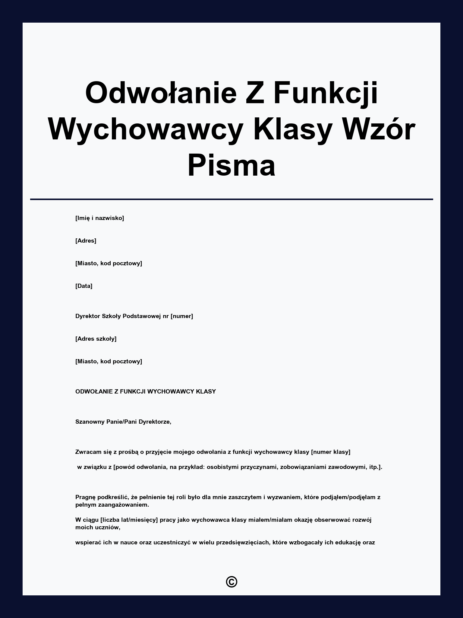 Odwołanie Z Funkcji Wychowawcy Klasy Wzór Pisma