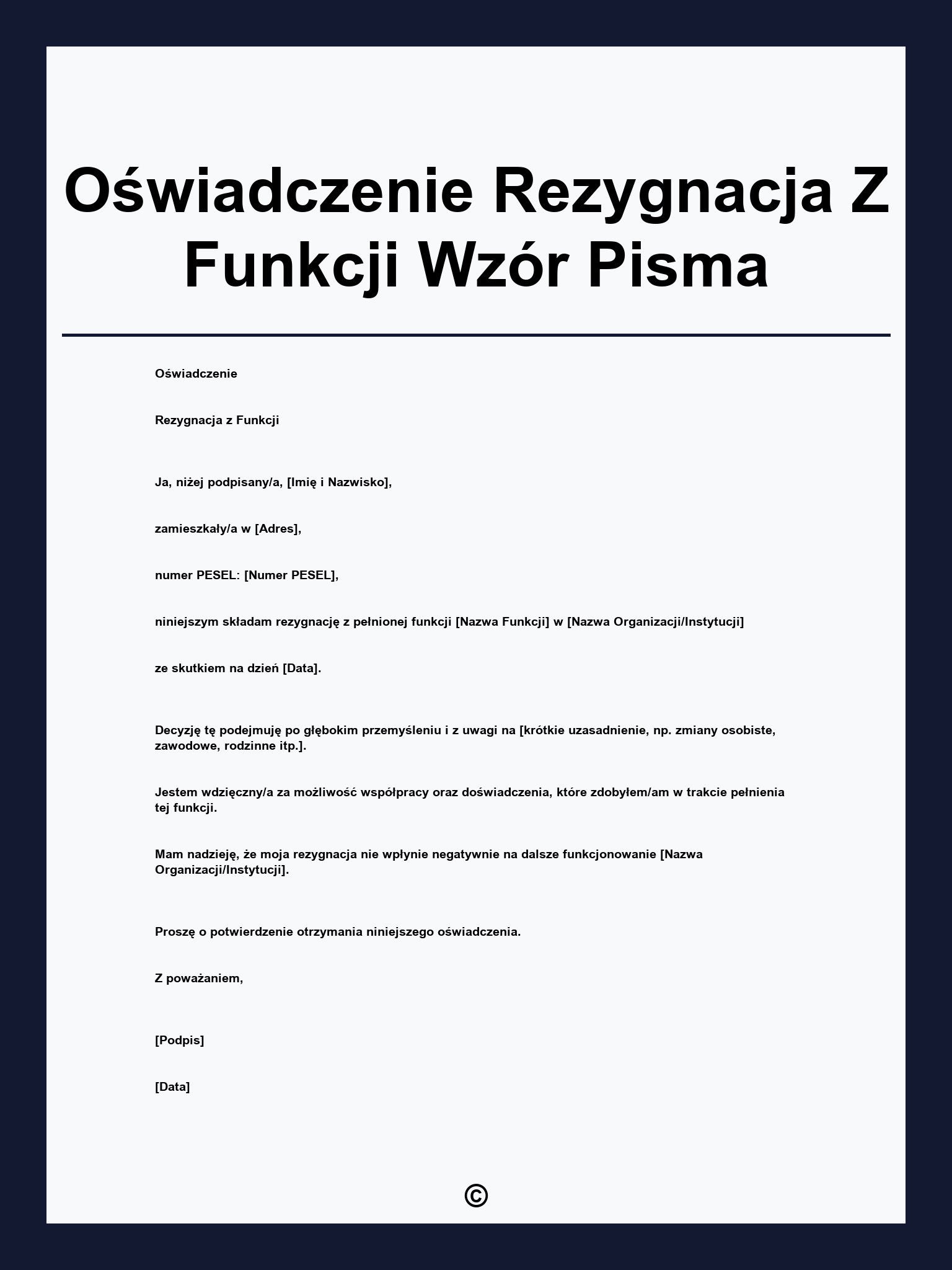 Oświadczenie Rezygnacja Z Funkcji Wzór Pisma