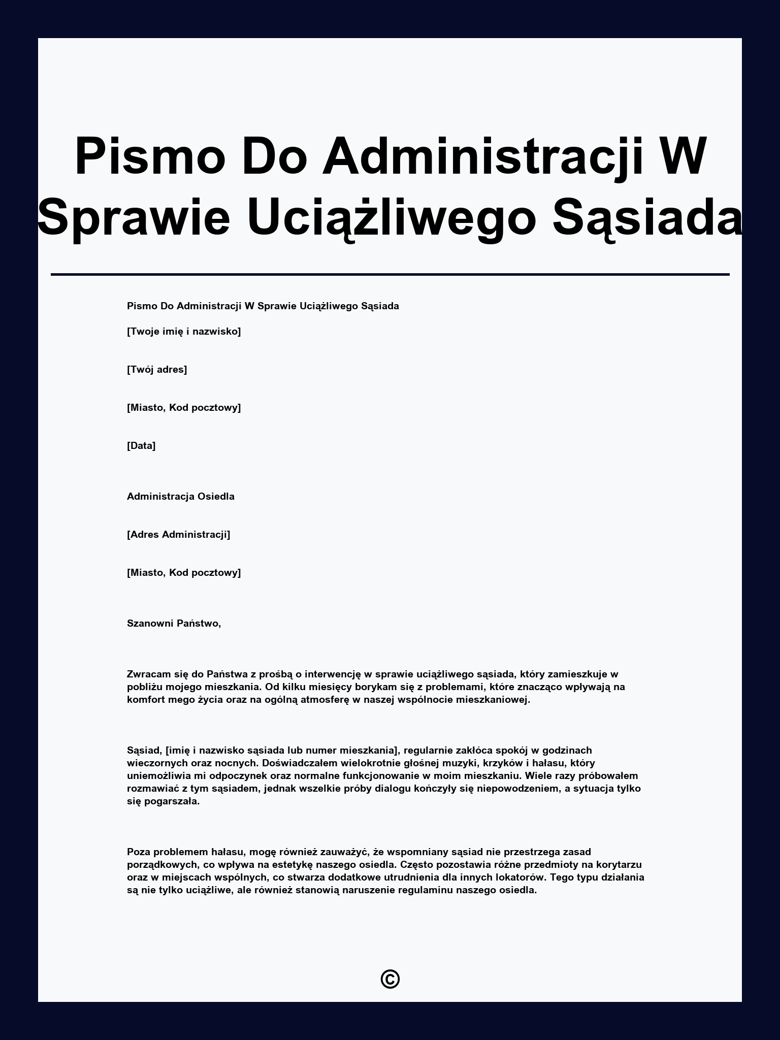 Pismo Do Administracji W Sprawie Uciążliwego Sąsiada