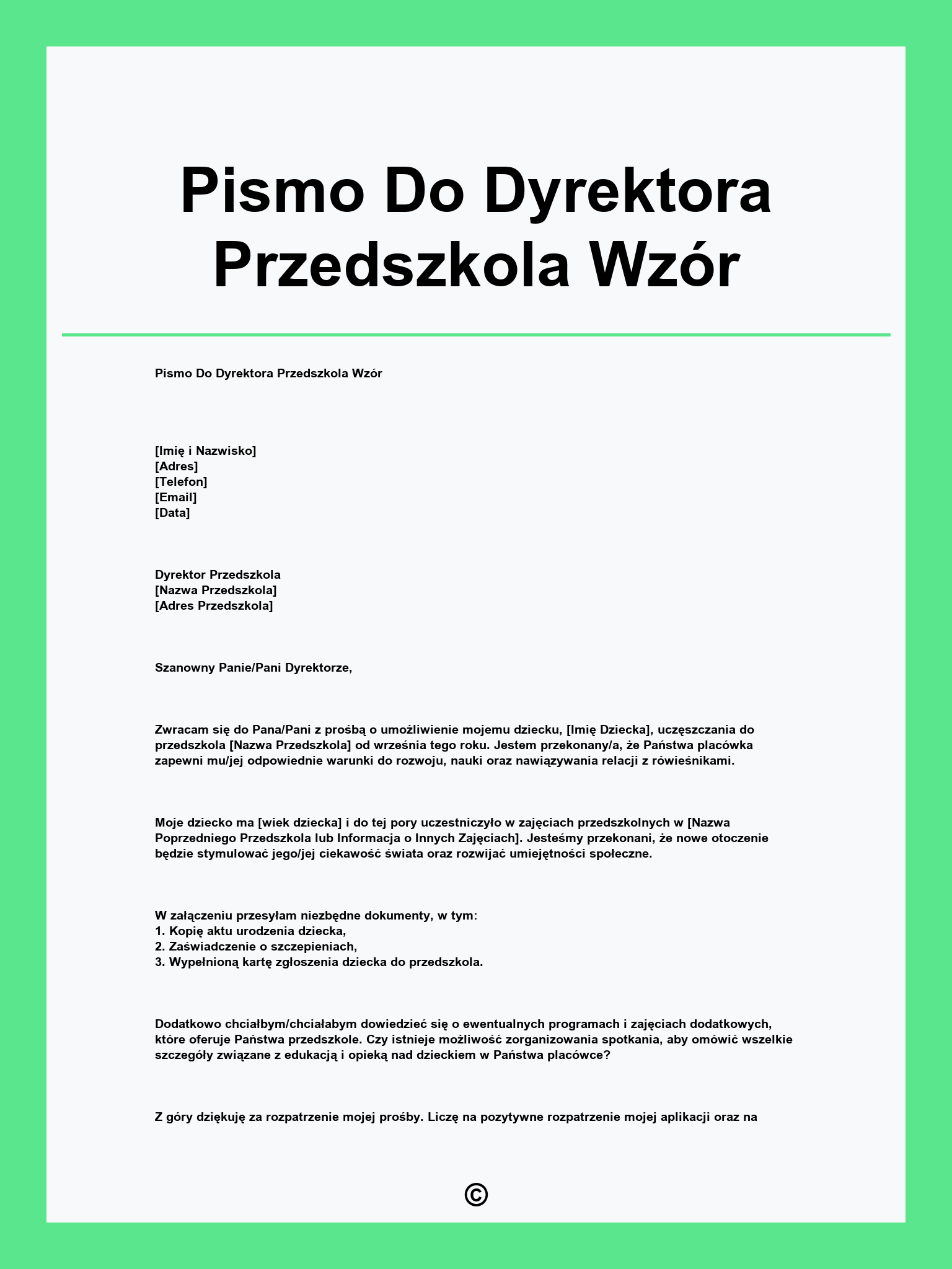 Pismo Do Dyrektora Przedszkola Wzór