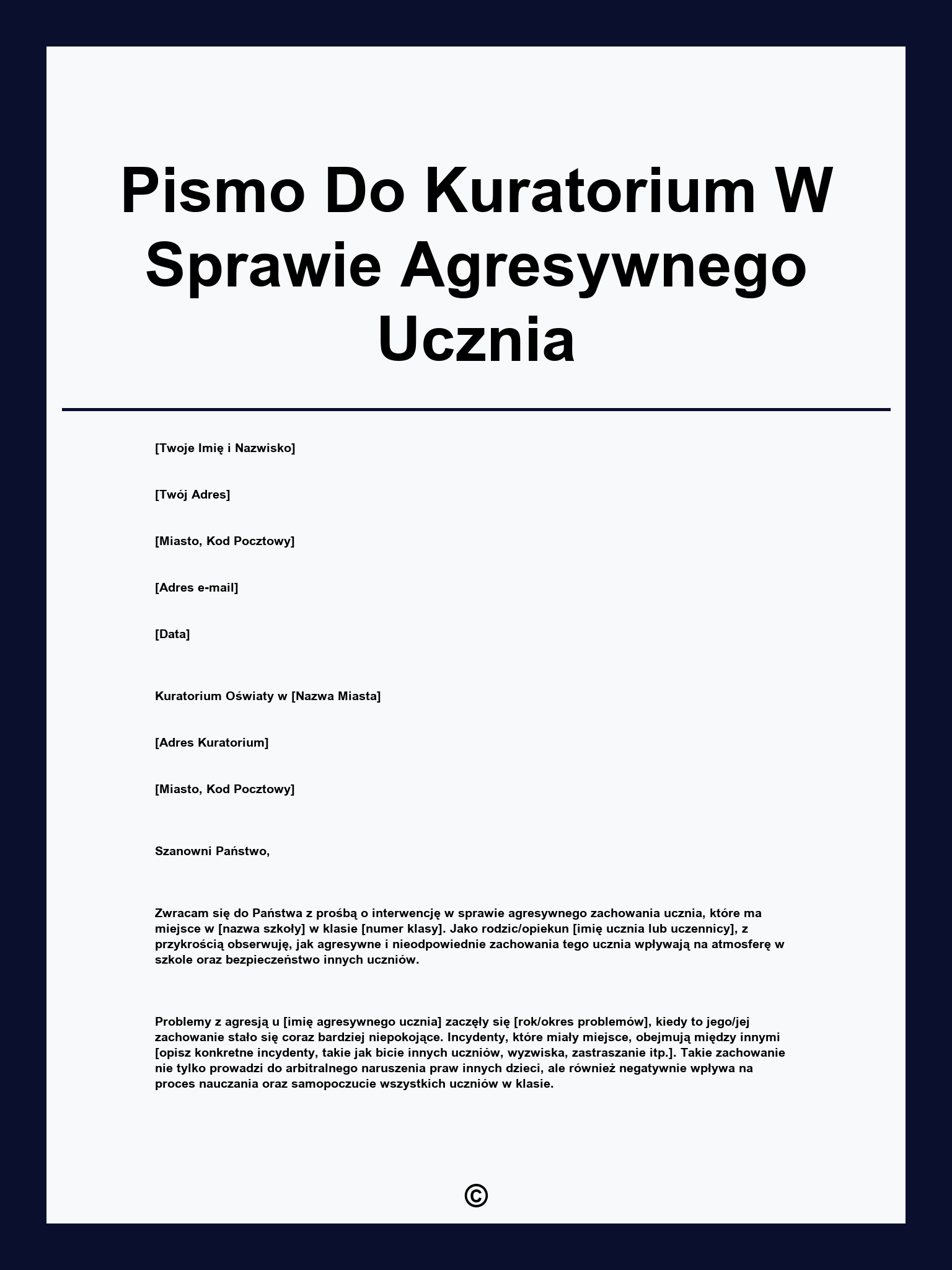 Pismo Do Kuratorium W Sprawie Agresywnego Ucznia