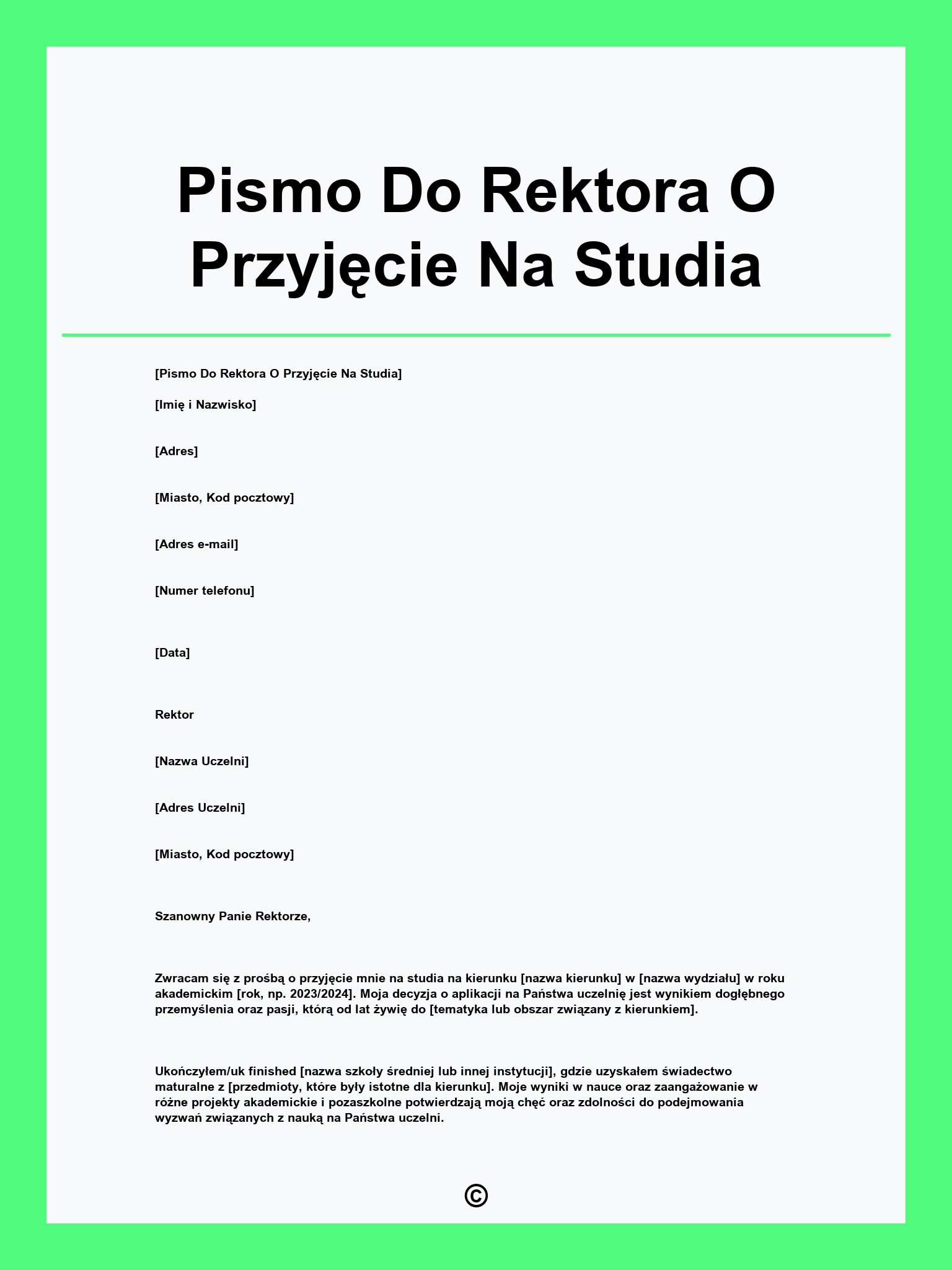 Pismo Do Rektora O Przyjęcie Na Studia