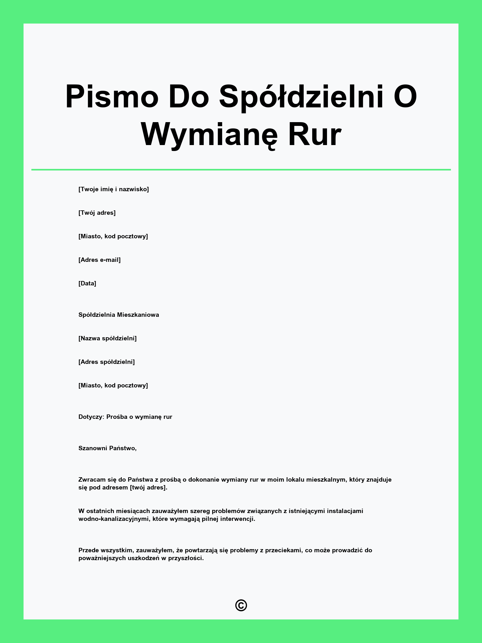 Pismo Do Spółdzielni O Wymianę Rur