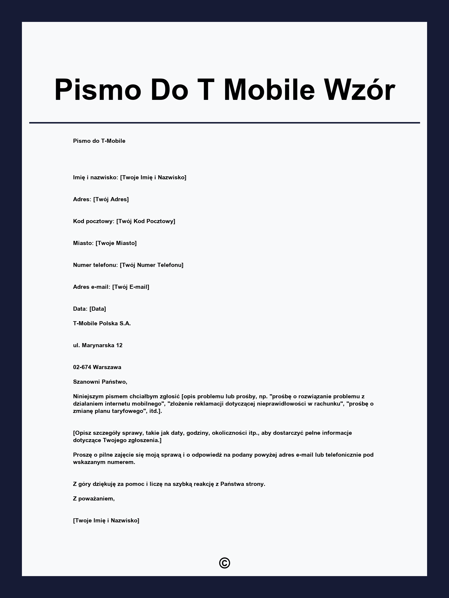 Pismo Do T Mobile Wzór