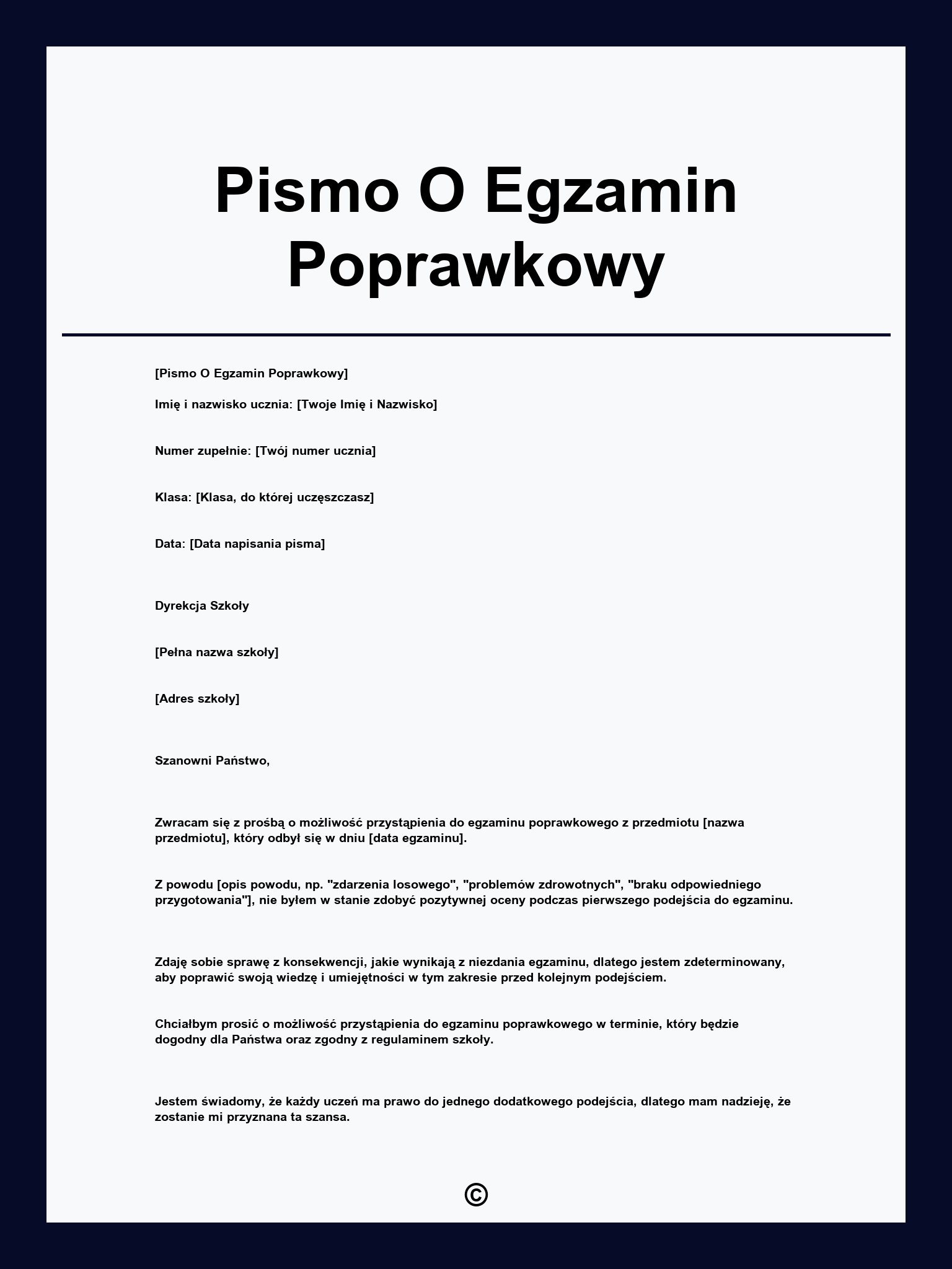 Pismo O Egzamin Poprawkowy