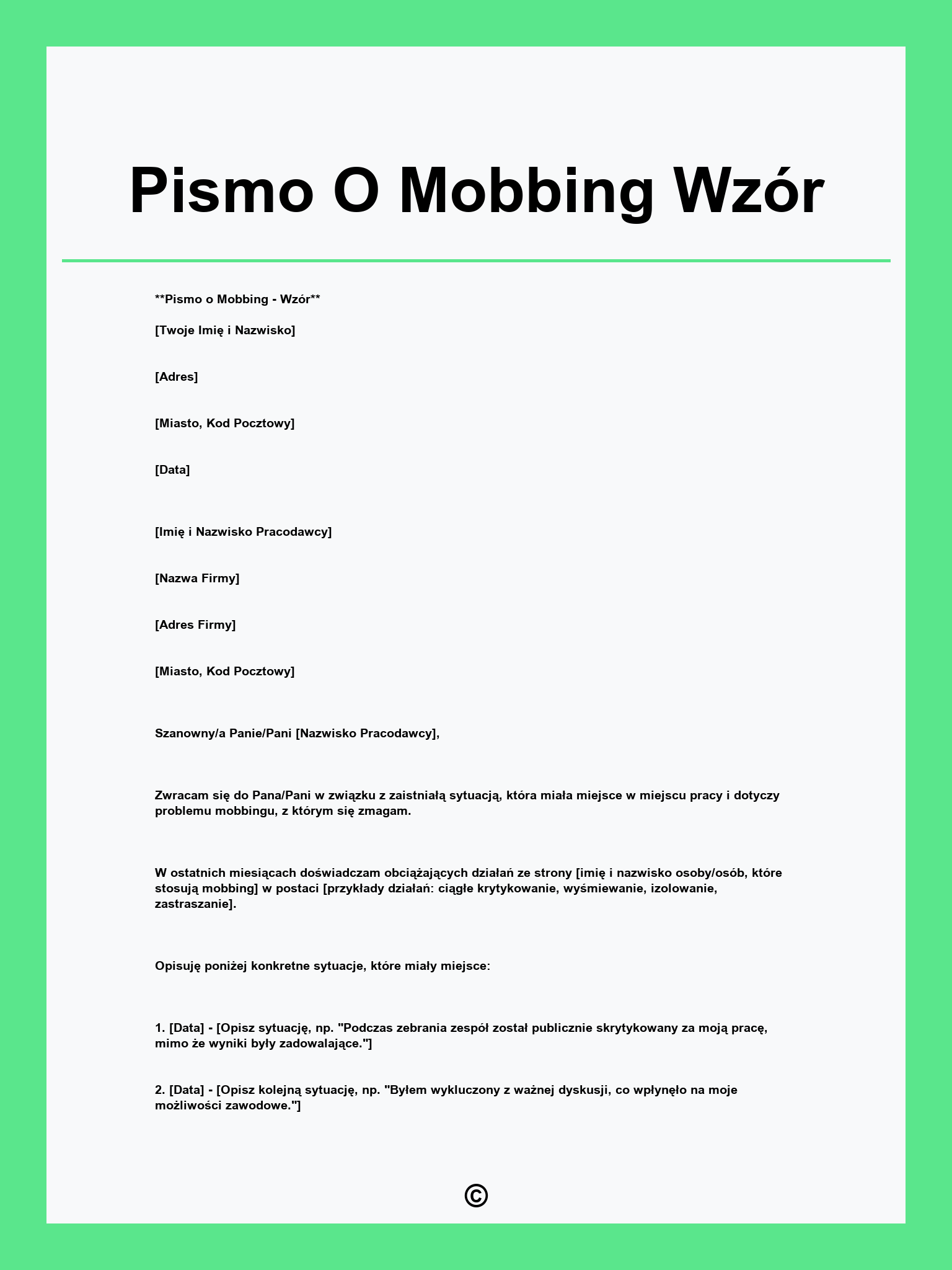 Pismo O Mobbing Wzór