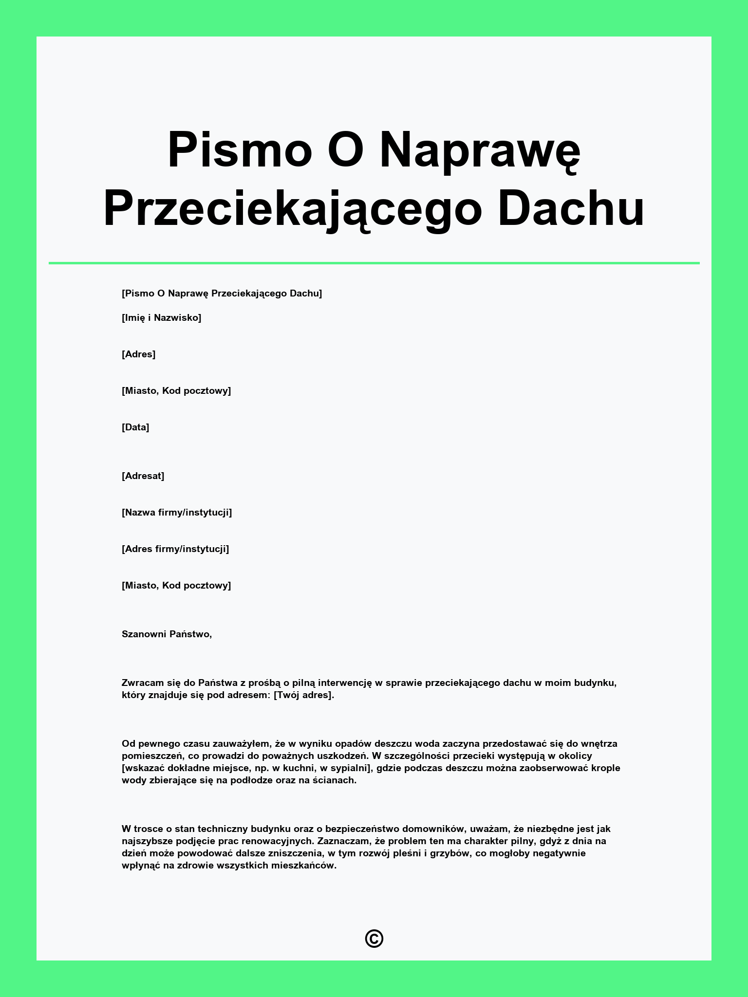 Pismo O Naprawę Przeciekającego Dachu