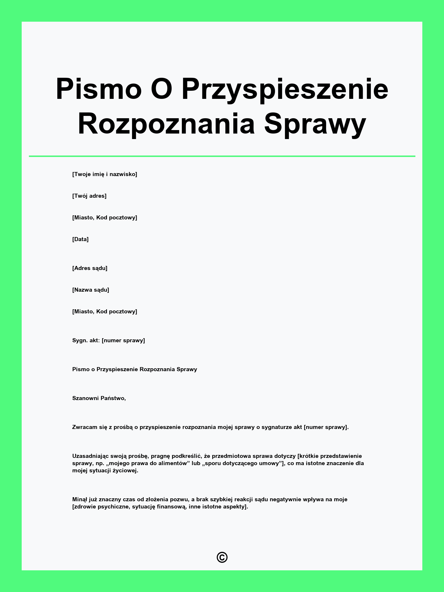 Pismo O Przyspieszenie Rozpoznania Sprawy