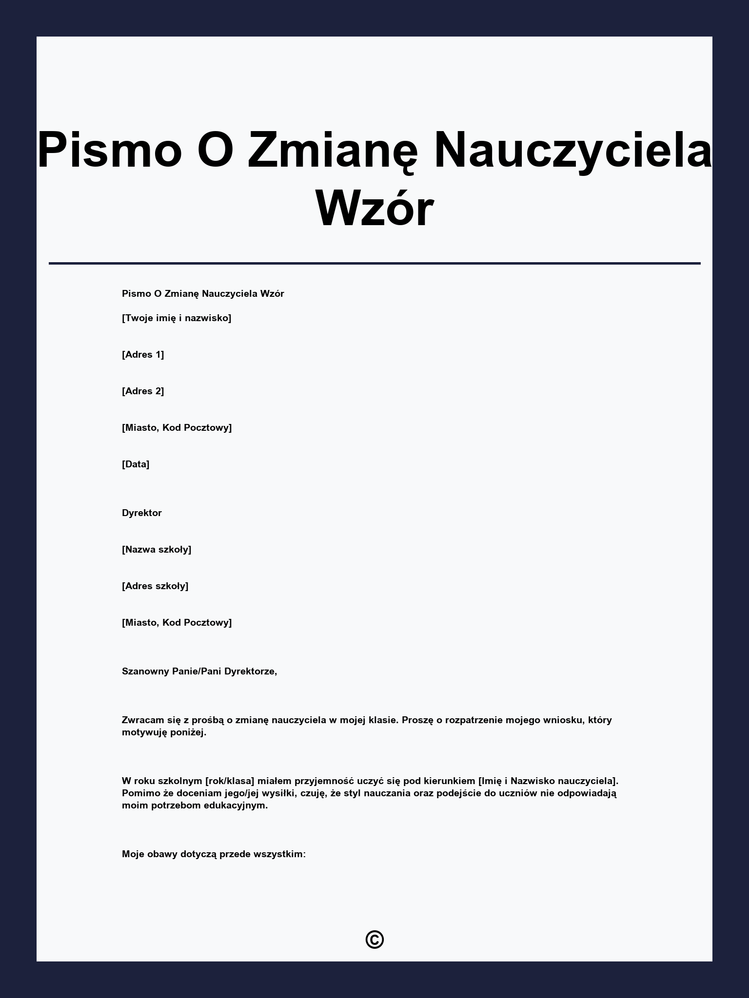 Pismo O Zmianę Nauczyciela Wzór