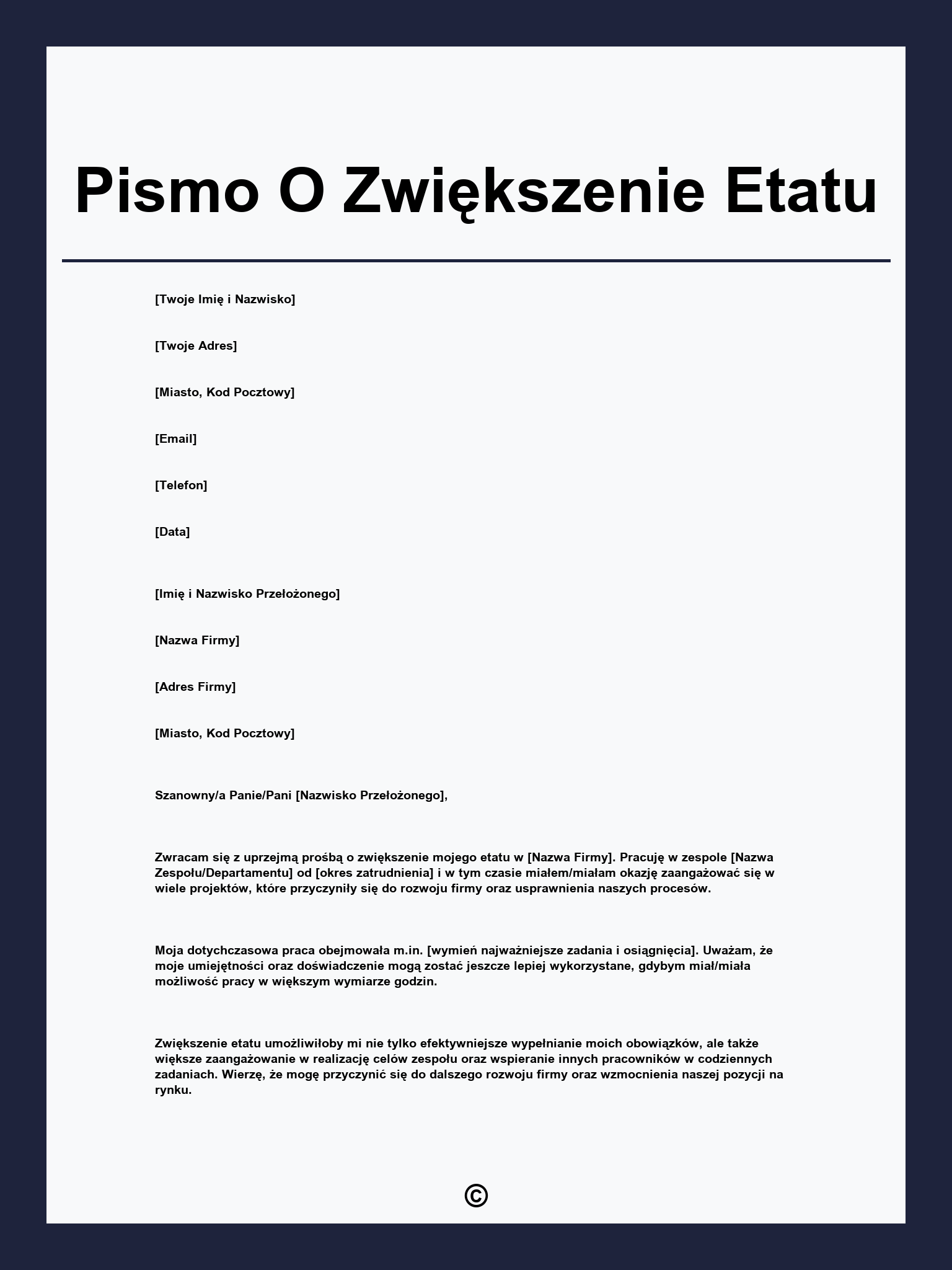Pismo O Zwiększenie Etatu