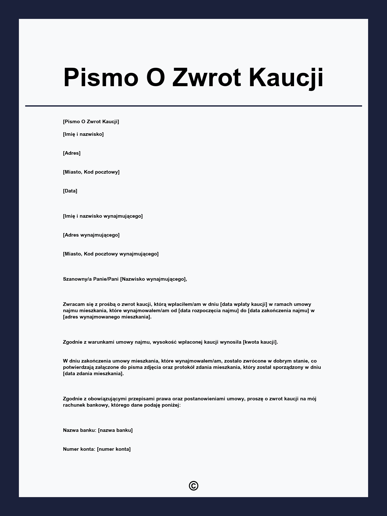Pismo O Zwrot Kaucji