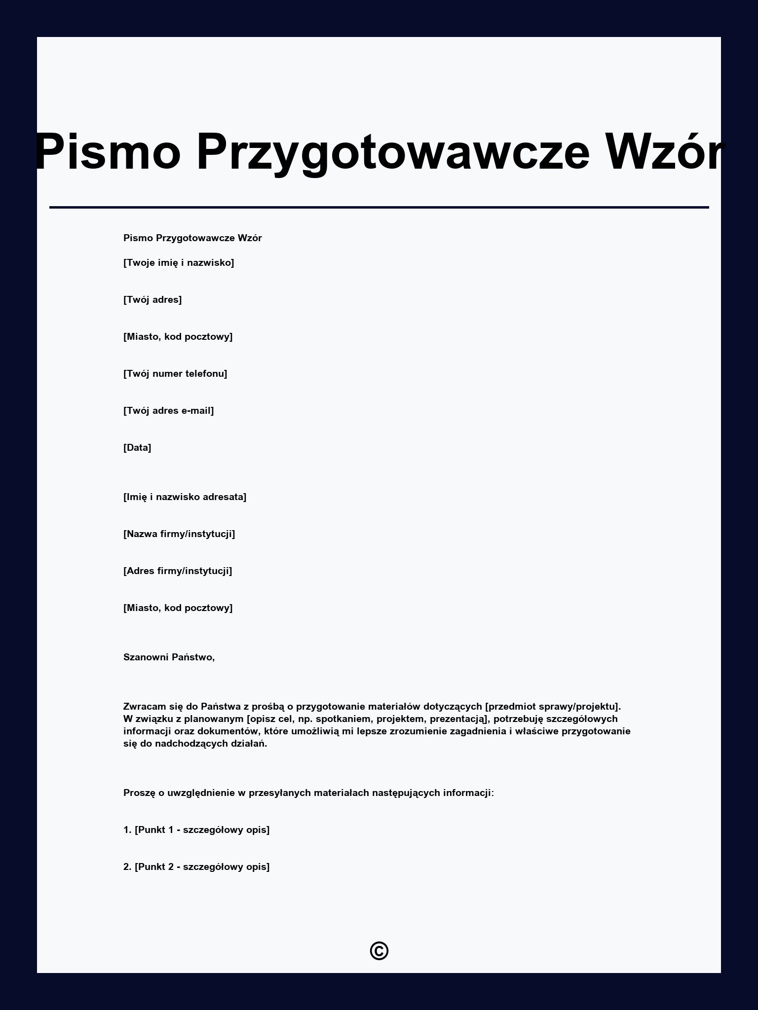 Pismo Przygotowawcze Wzór