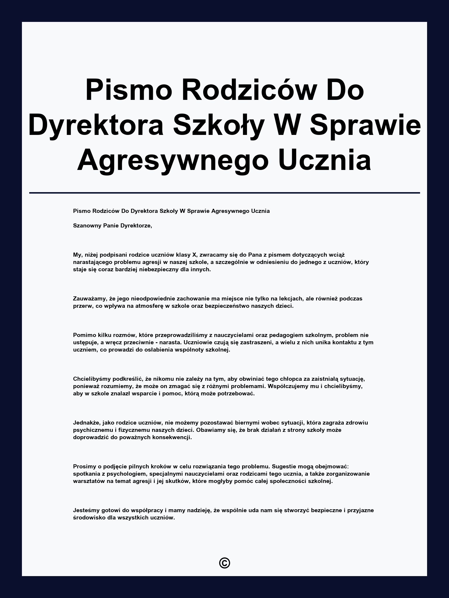 Pismo Rodziców Do Dyrektora Szkoły W Sprawie Agresywnego Ucznia