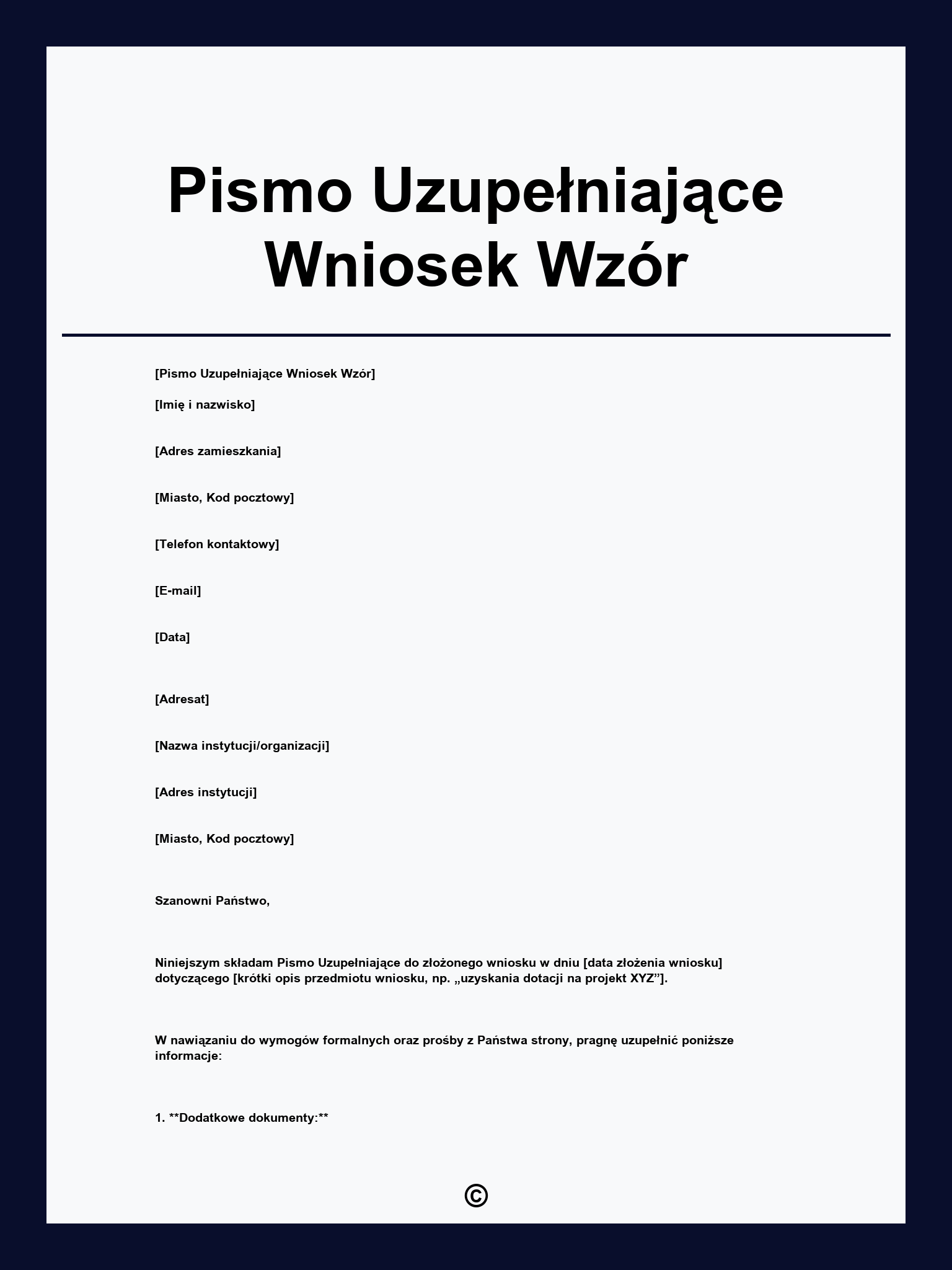 Pismo Uzupełniające Wniosek Wzór